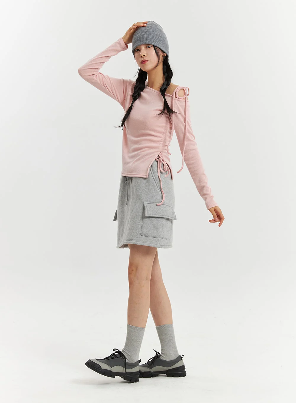 Rib and Shoulder Asymmetrical Drawstring Tee OD320 - Image 3