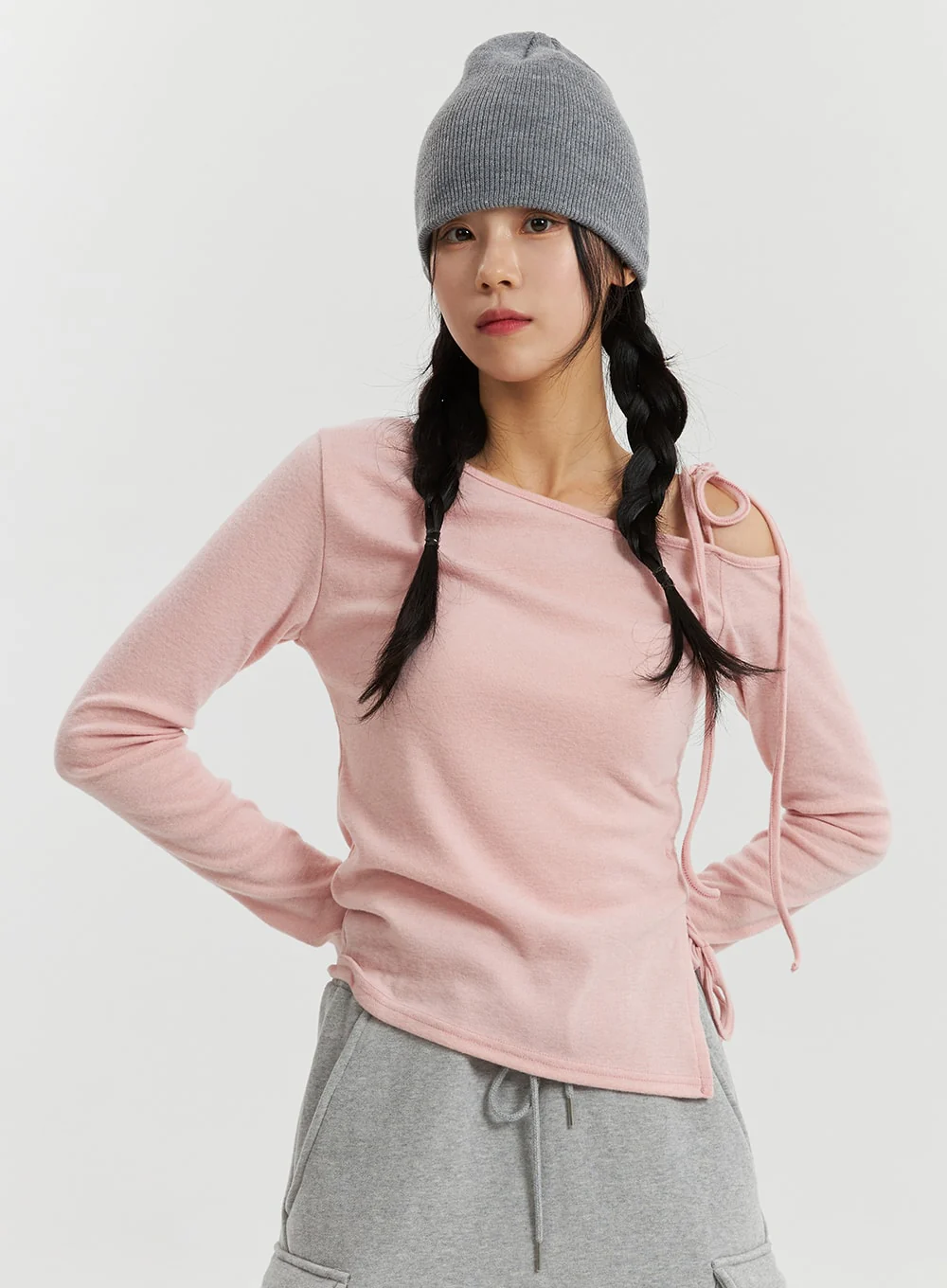 Rib and Shoulder Asymmetrical Drawstring Tee OD320 - Image 4