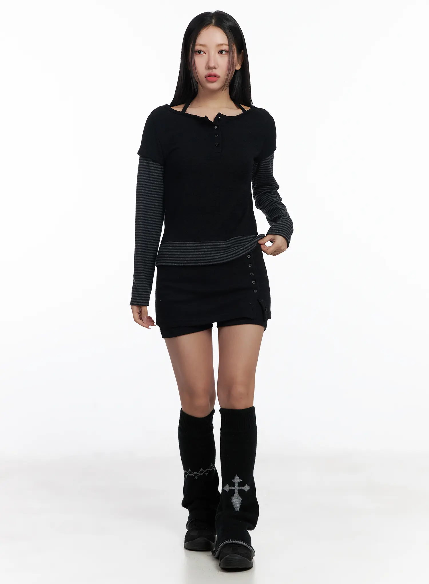 Ribbed Button Mini Skort CJ514 - Image 8