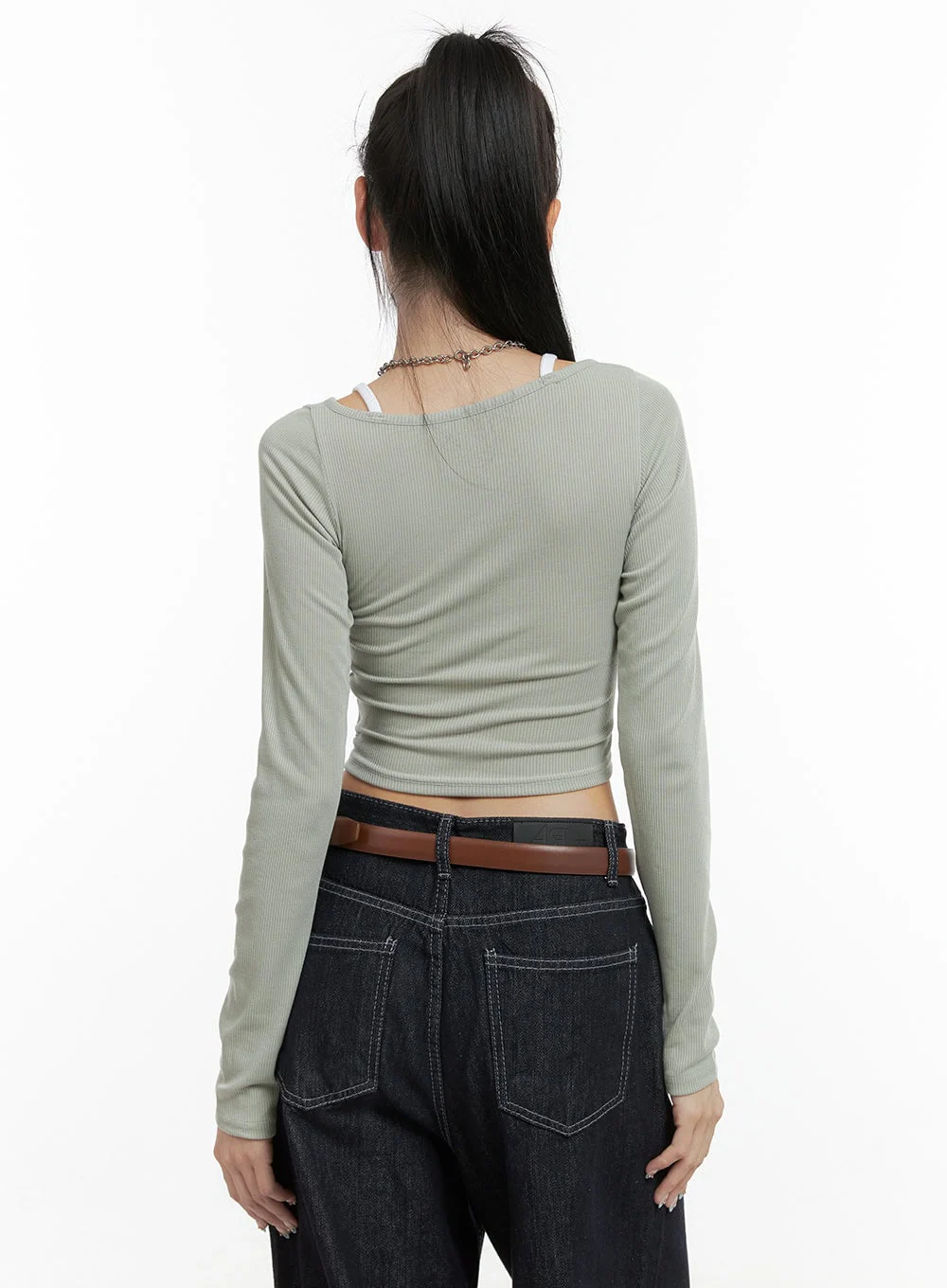 Ribbed Button V-Neck Crop Top OS410 - Image 6