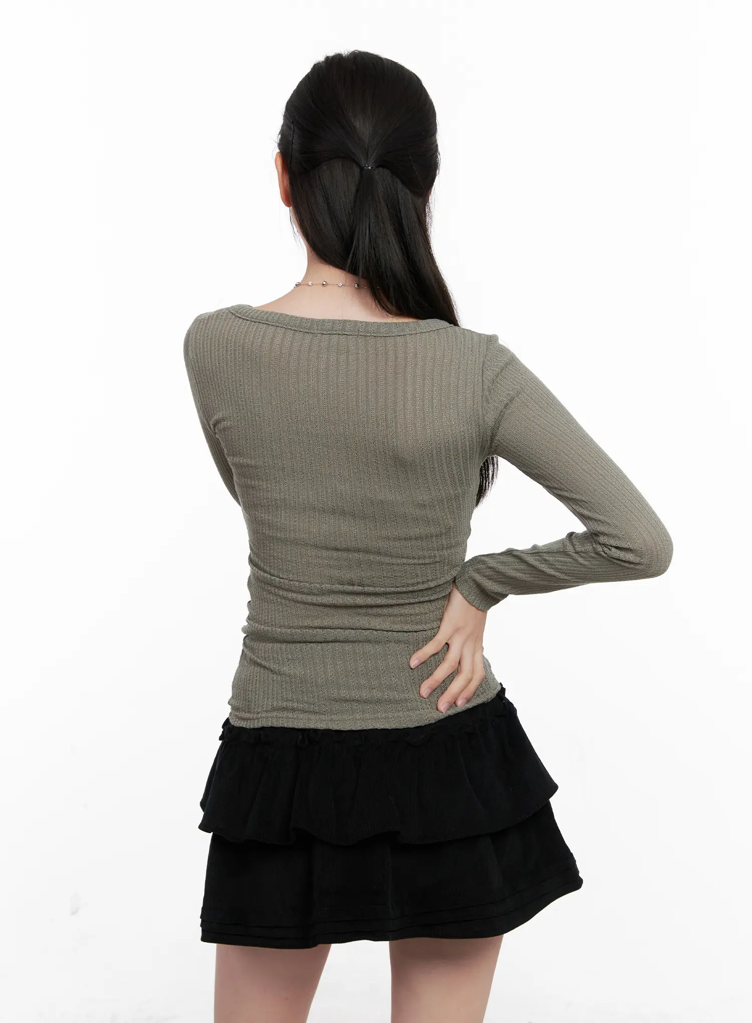 Ribbed Button V-Neck Long Sleeve CO531 - Image 6