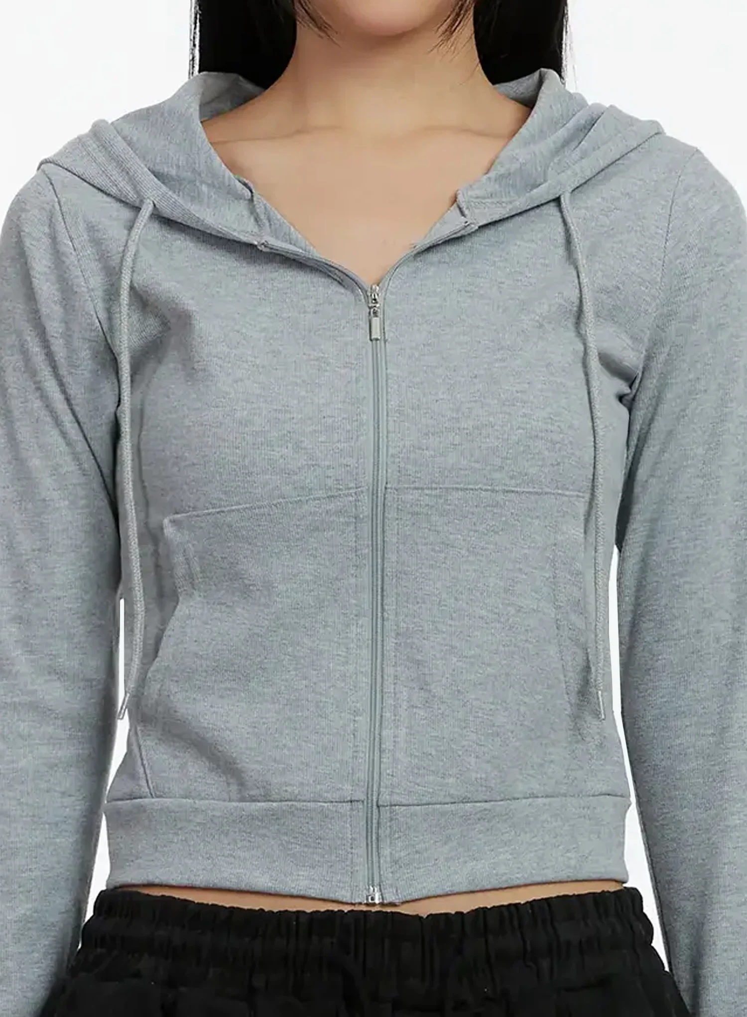 Ribbed Crop Zip-Up Hoodie ID525 - Image 4