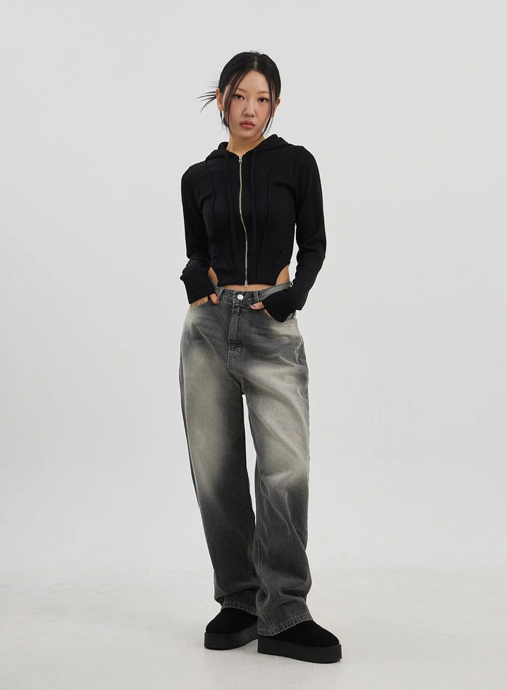 Ribbed Cropped Zip-Up Hoodie CJ330 - Image 10