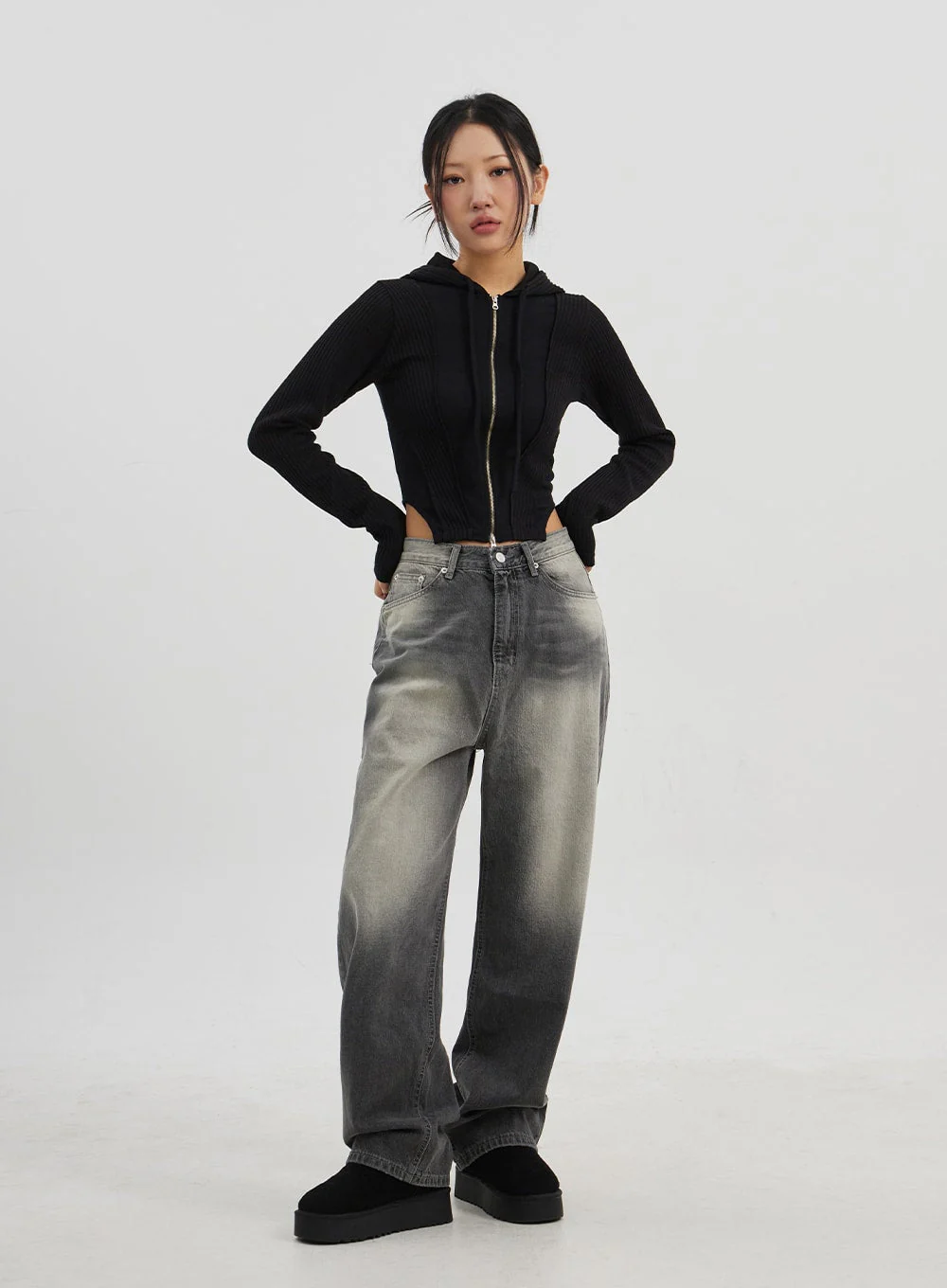 Ribbed Cropped Zip-Up Hoodie CJ330 - Image 13