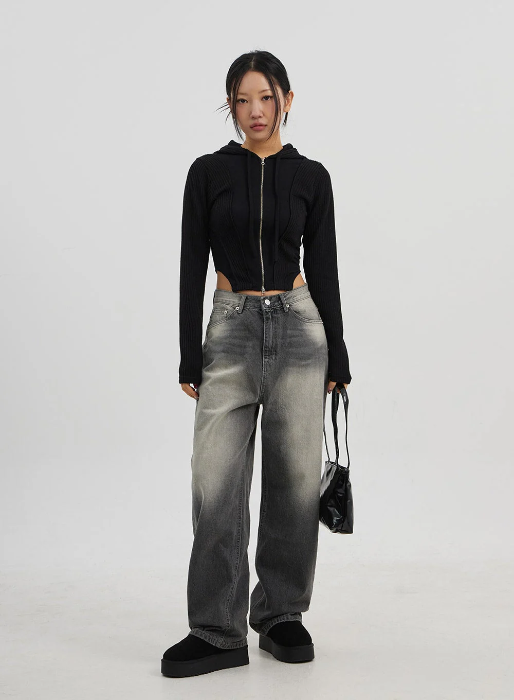 Ribbed Cropped Zip-Up Hoodie CJ330 - Image 4
