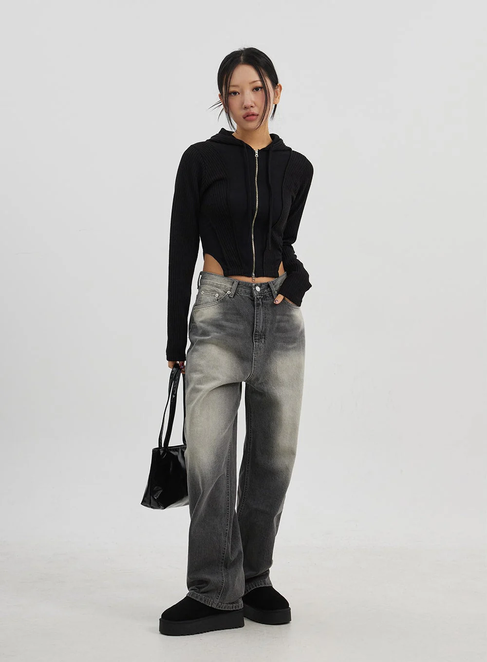 Ribbed Cropped Zip-Up Hoodie CJ330 - Image 7