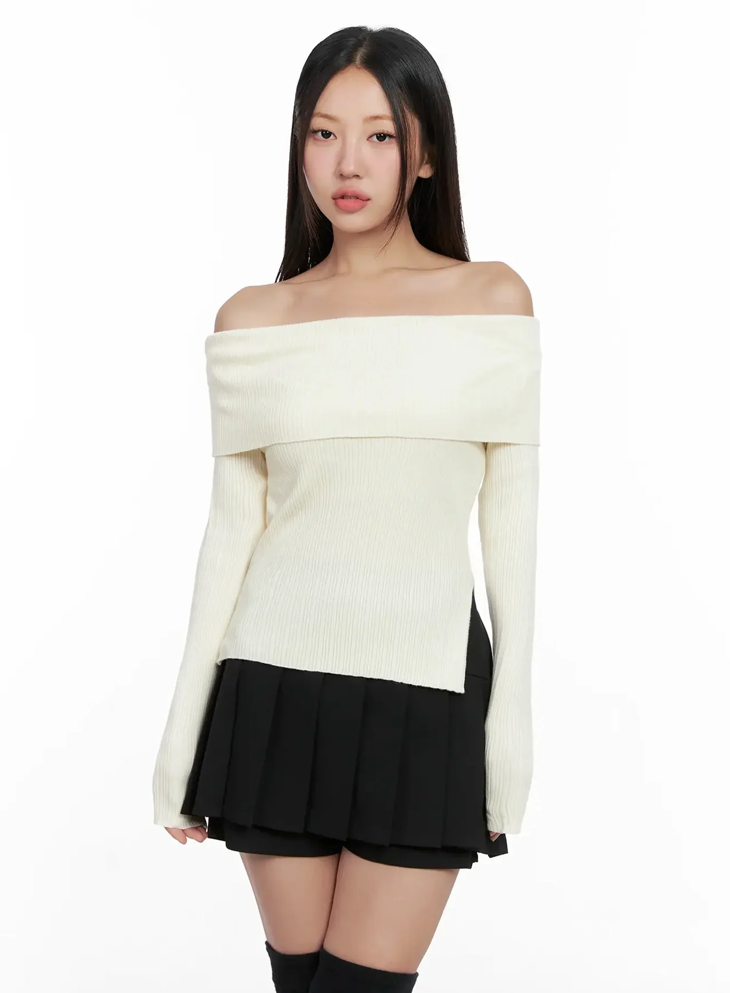 Ribbed Folded Off-Shoulder Top IG527 - Image 12