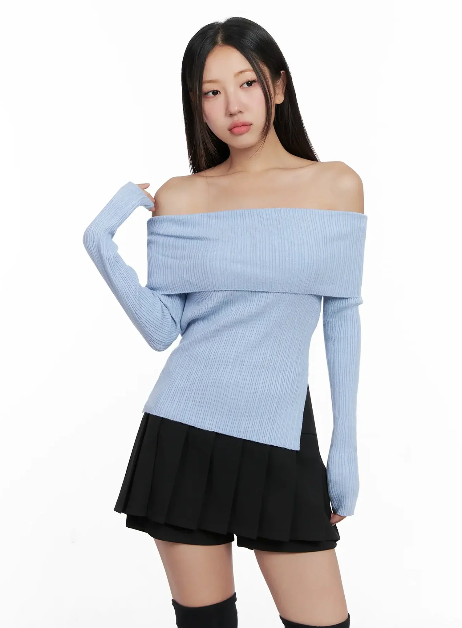 Ribbed Folded Off-Shoulder Top IG527 - Image 13