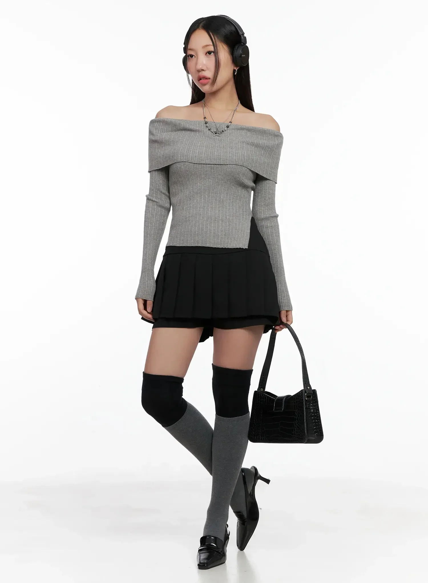 Ribbed Folded Off-Shoulder Top IG527 - Image 2