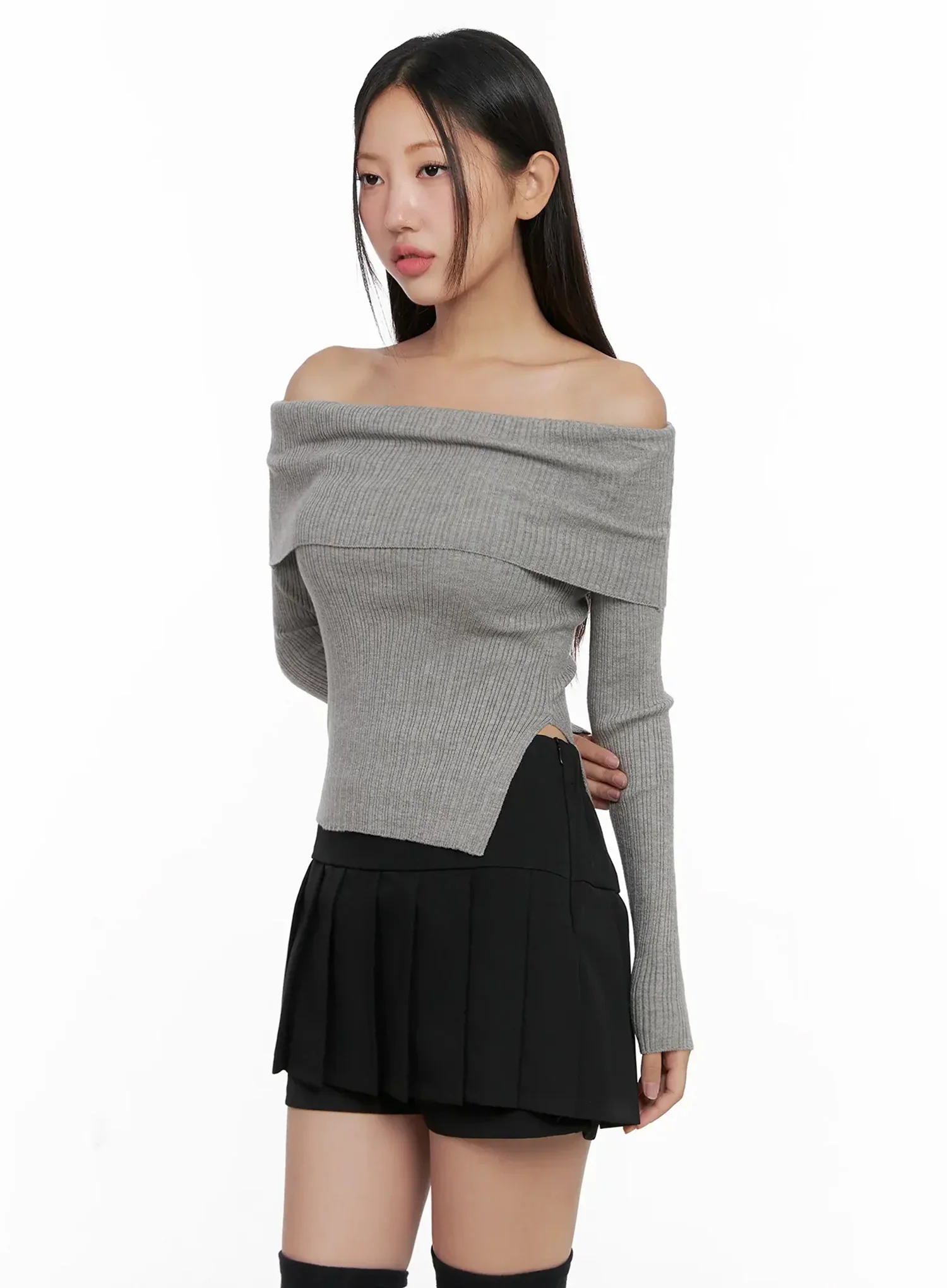 Ribbed Folded Off-Shoulder Top IG527 - Image 8