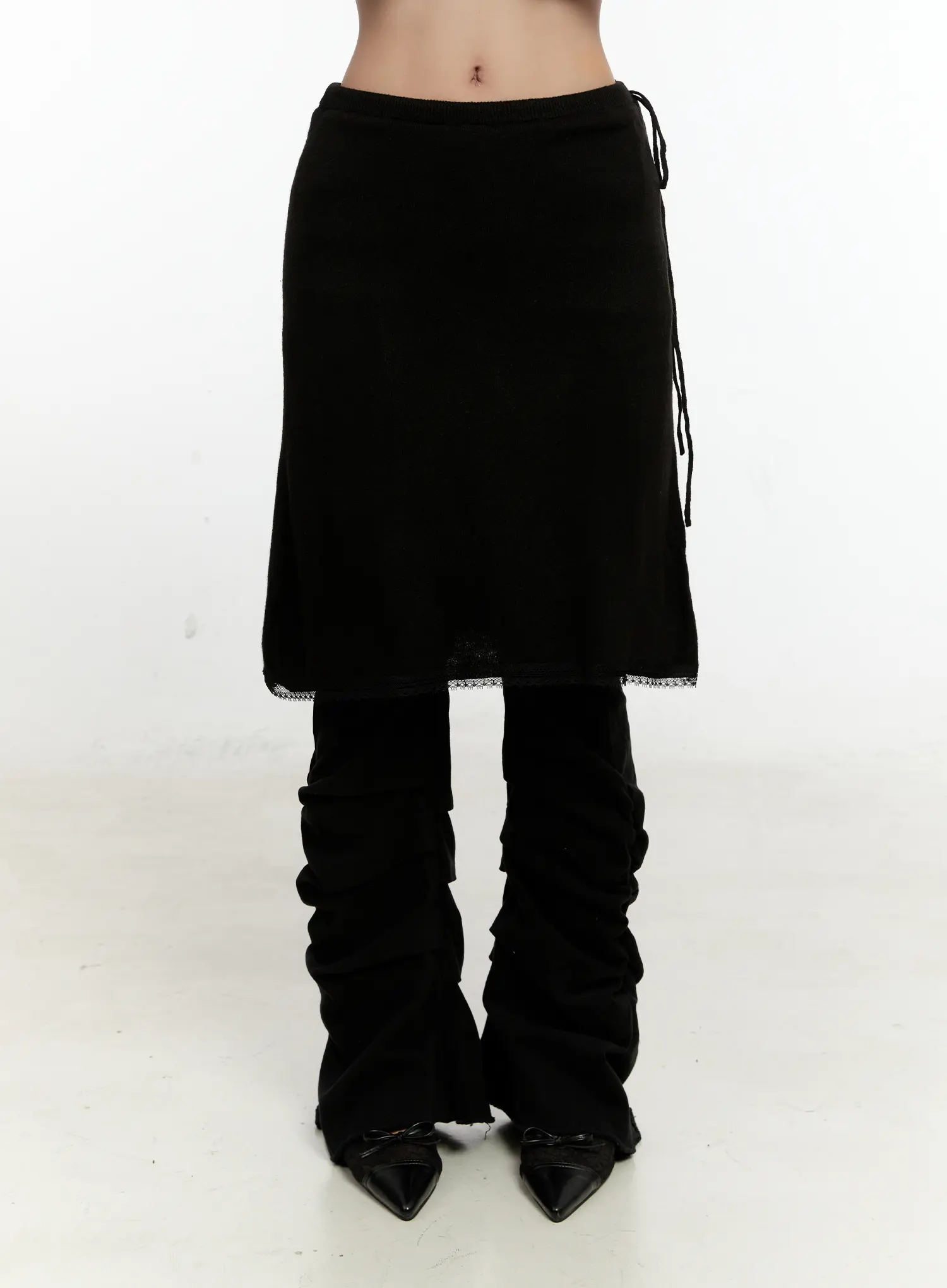 Ribbed Knit Lace Midi Skirt CN505 - Image 2