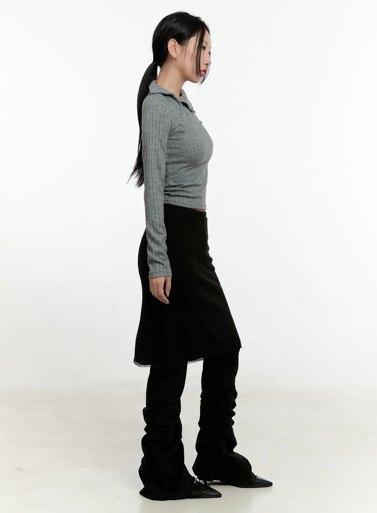 Ribbed Knit Lace Midi Skirt CN505 - Image 4