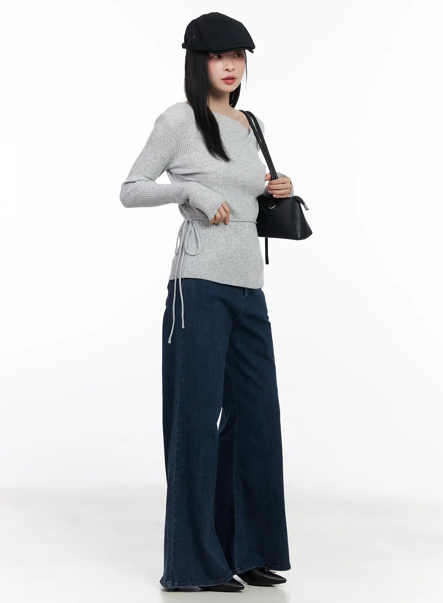 Ribbed Knit Long Sleeve Top With Tie Detail CJ520