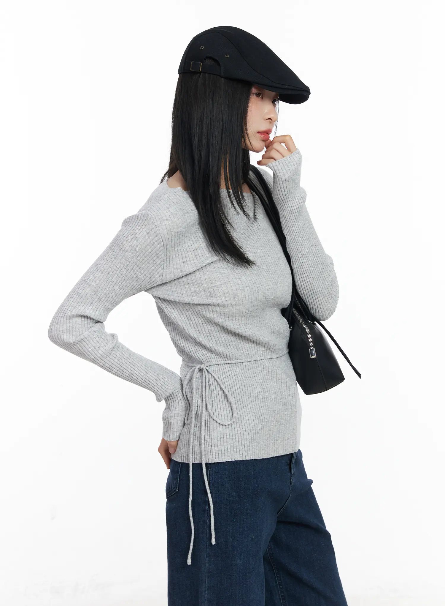 Ribbed Knit Long Sleeve Top With Tie Detail CJ520 - Image 10