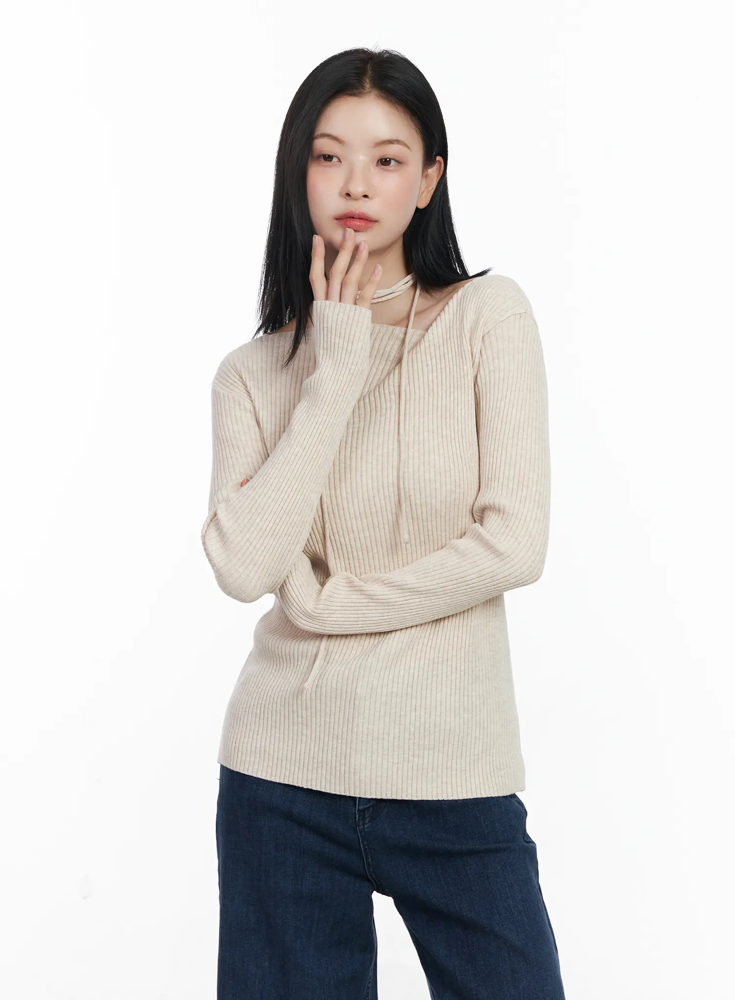 Ribbed Knit Long Sleeve Top With Tie Detail CJ520 - Image 11