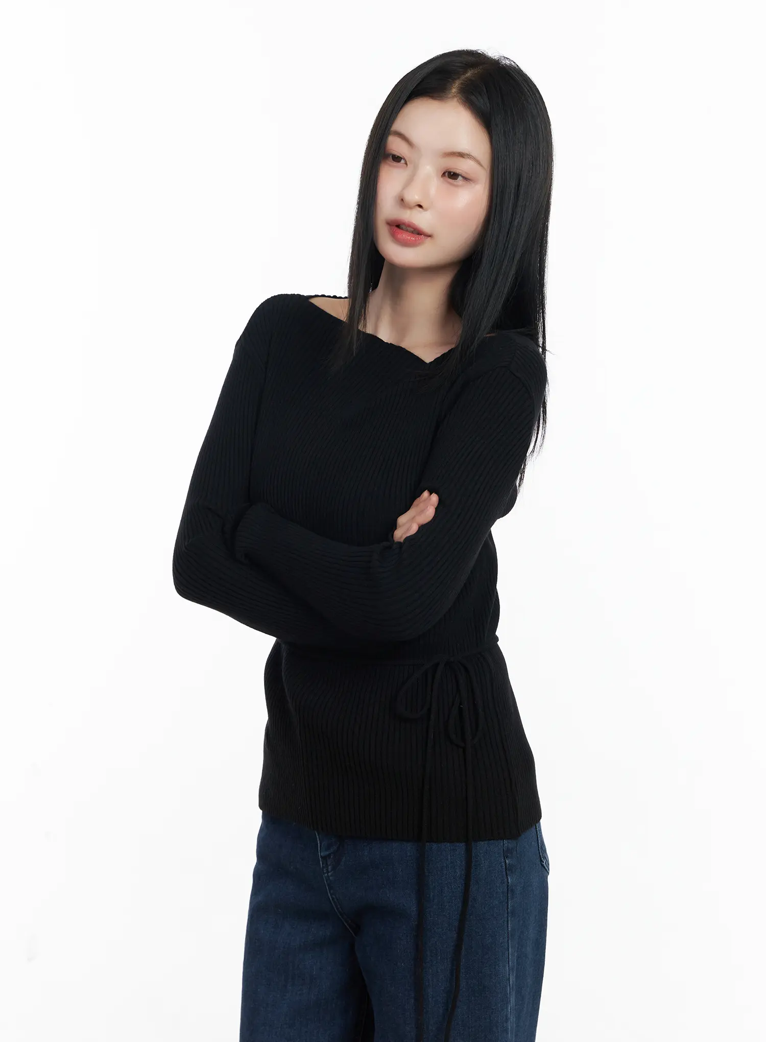 Ribbed Knit Long Sleeve Top With Tie Detail CJ520 - Image 12