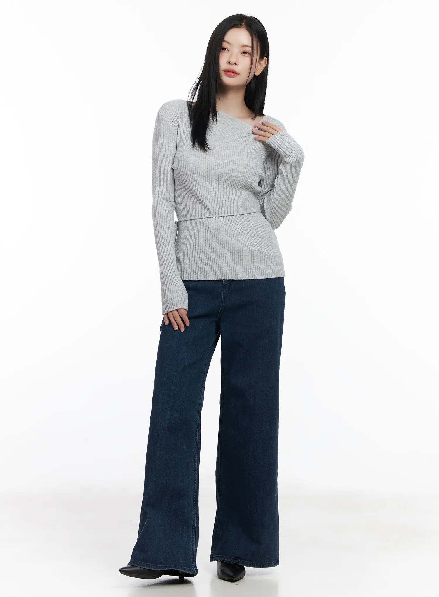 Ribbed Knit Long Sleeve Top With Tie Detail CJ520 - Image 3