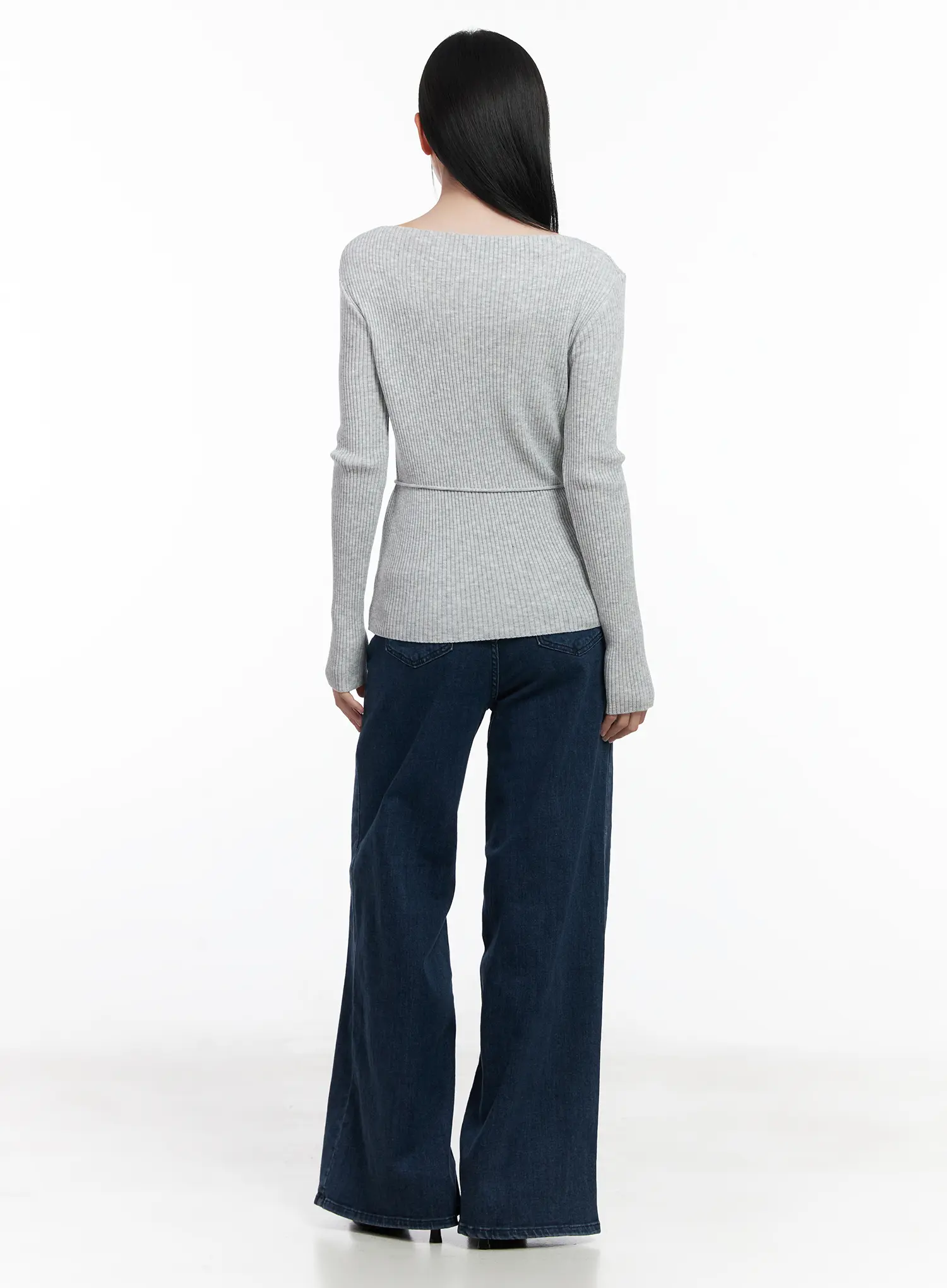 Ribbed Knit Long Sleeve Top With Tie Detail CJ520 - Image 5