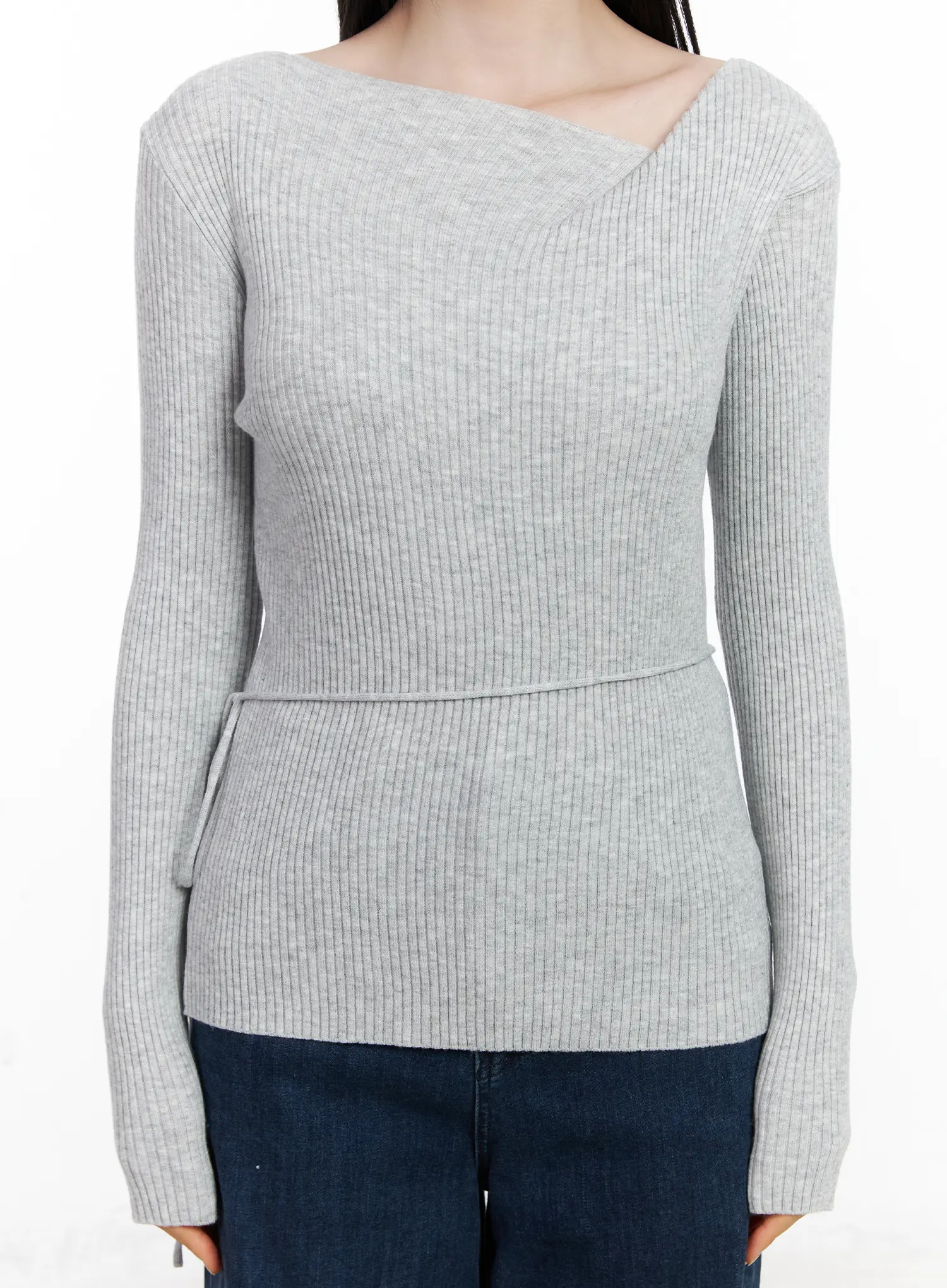 Ribbed Knit Long Sleeve Top With Tie Detail CJ520 - Image 8