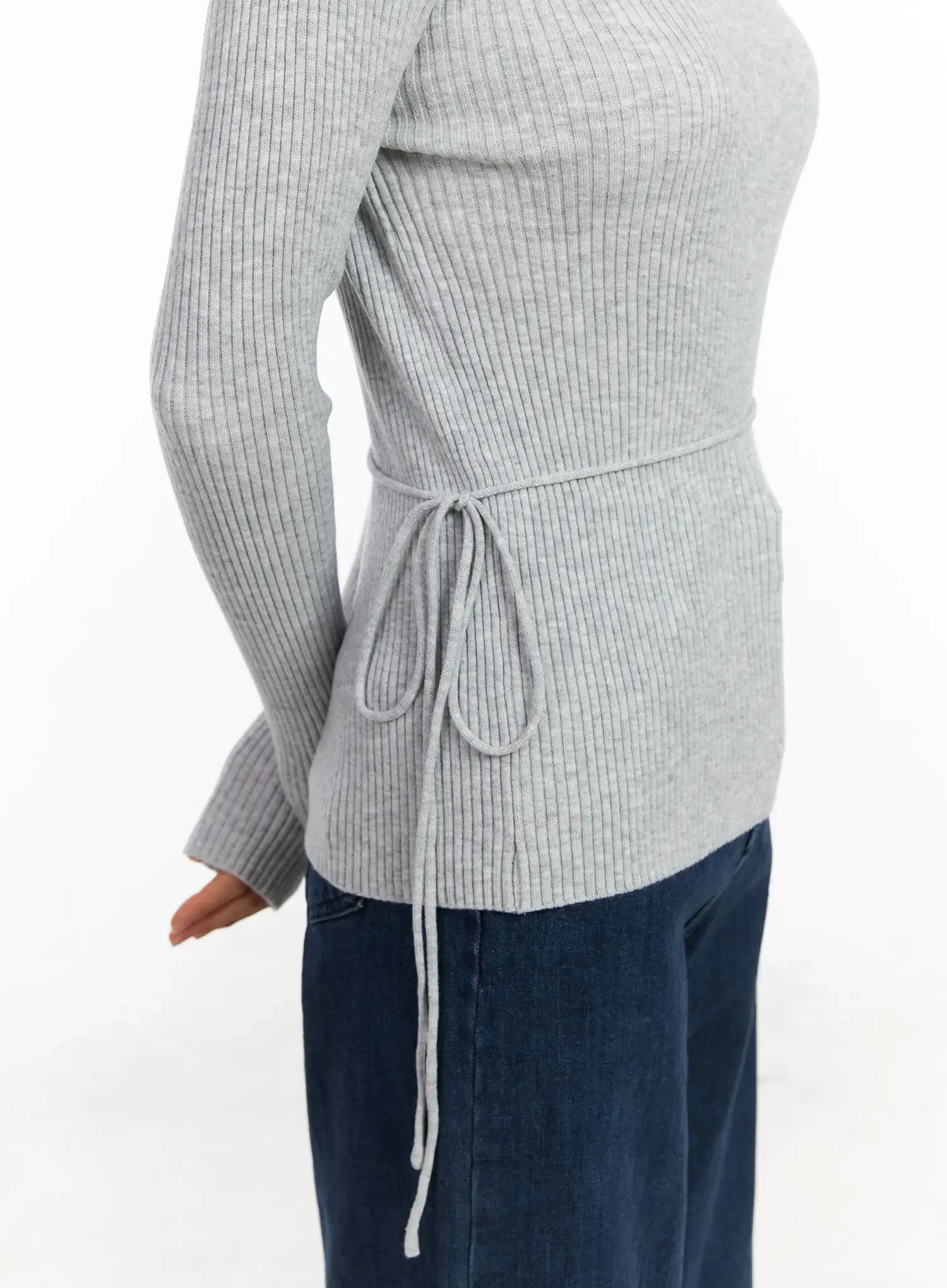 Ribbed Knit Long Sleeve Top With Tie Detail CJ520 - Image 9