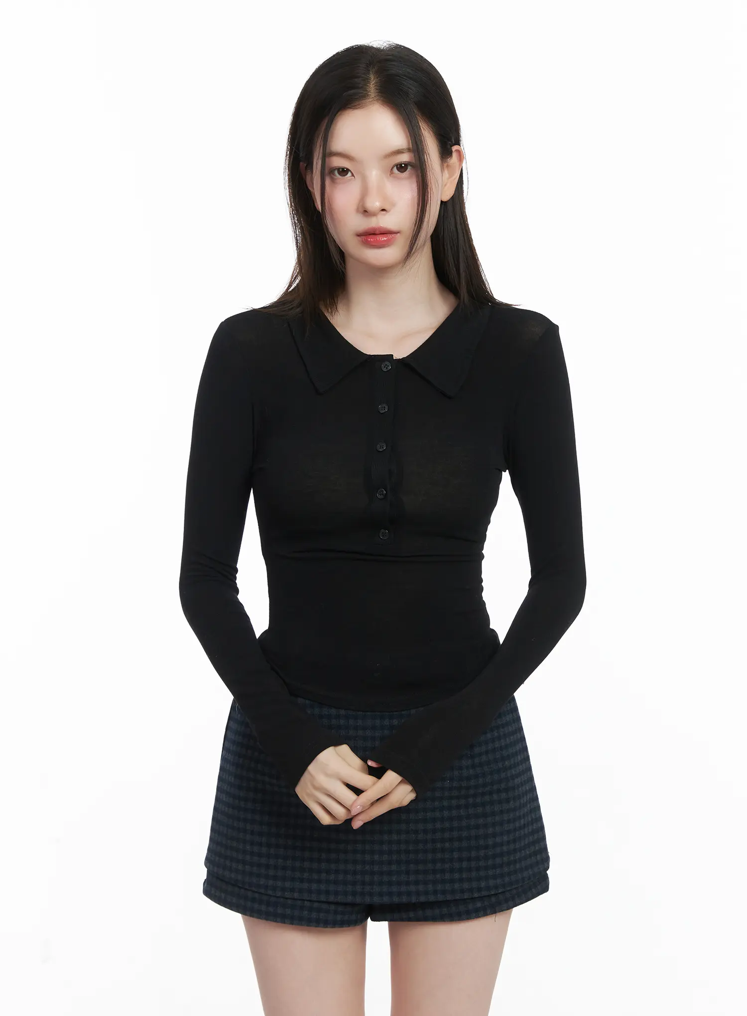 Ribbed Long-Sleeve Collared Shirt CJ507 - Image 10