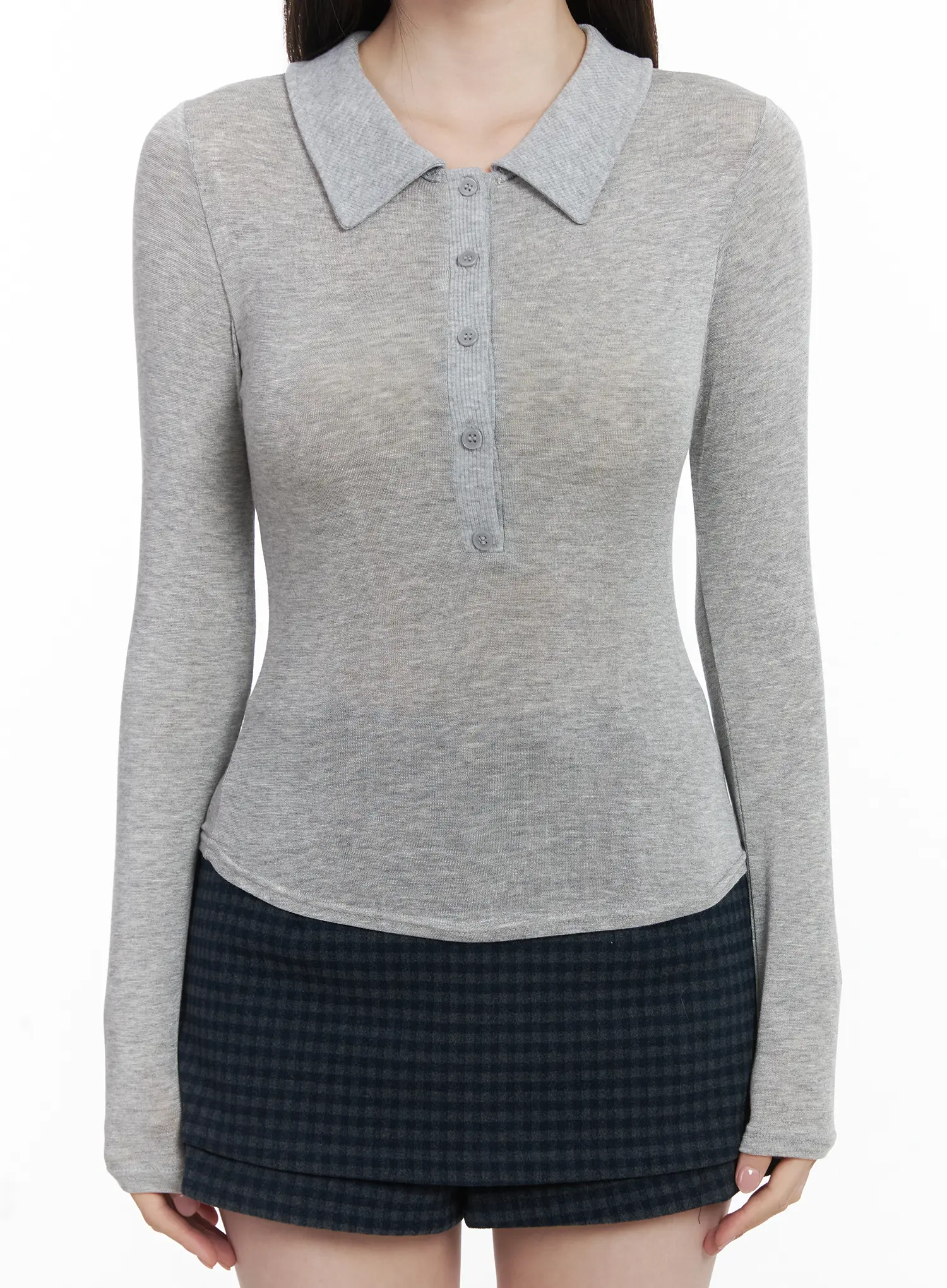 Ribbed Long-Sleeve Collared Shirt CJ507 - Image 7
