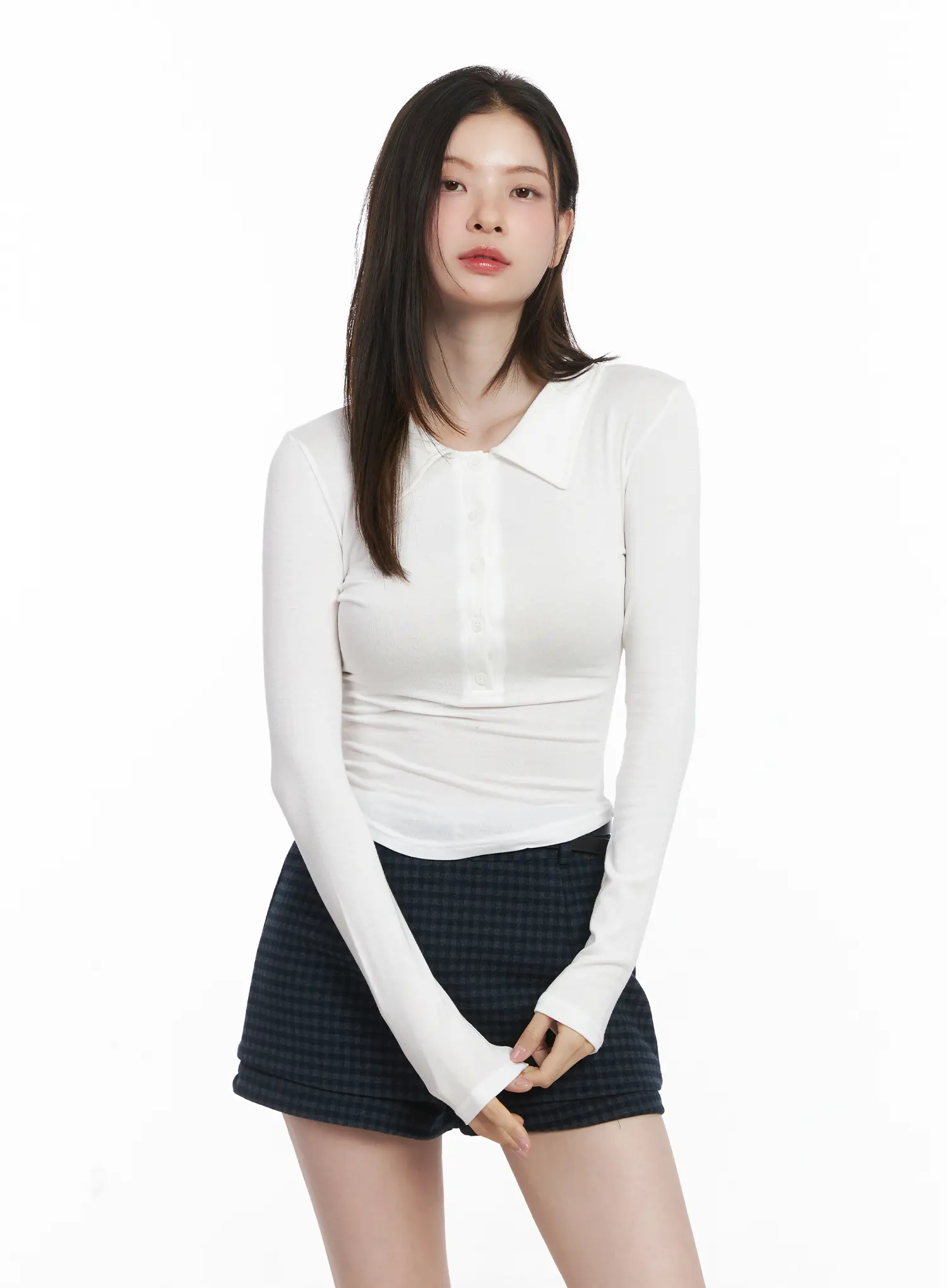 Ribbed Long-Sleeve Collared Shirt CJ507 - Image 9