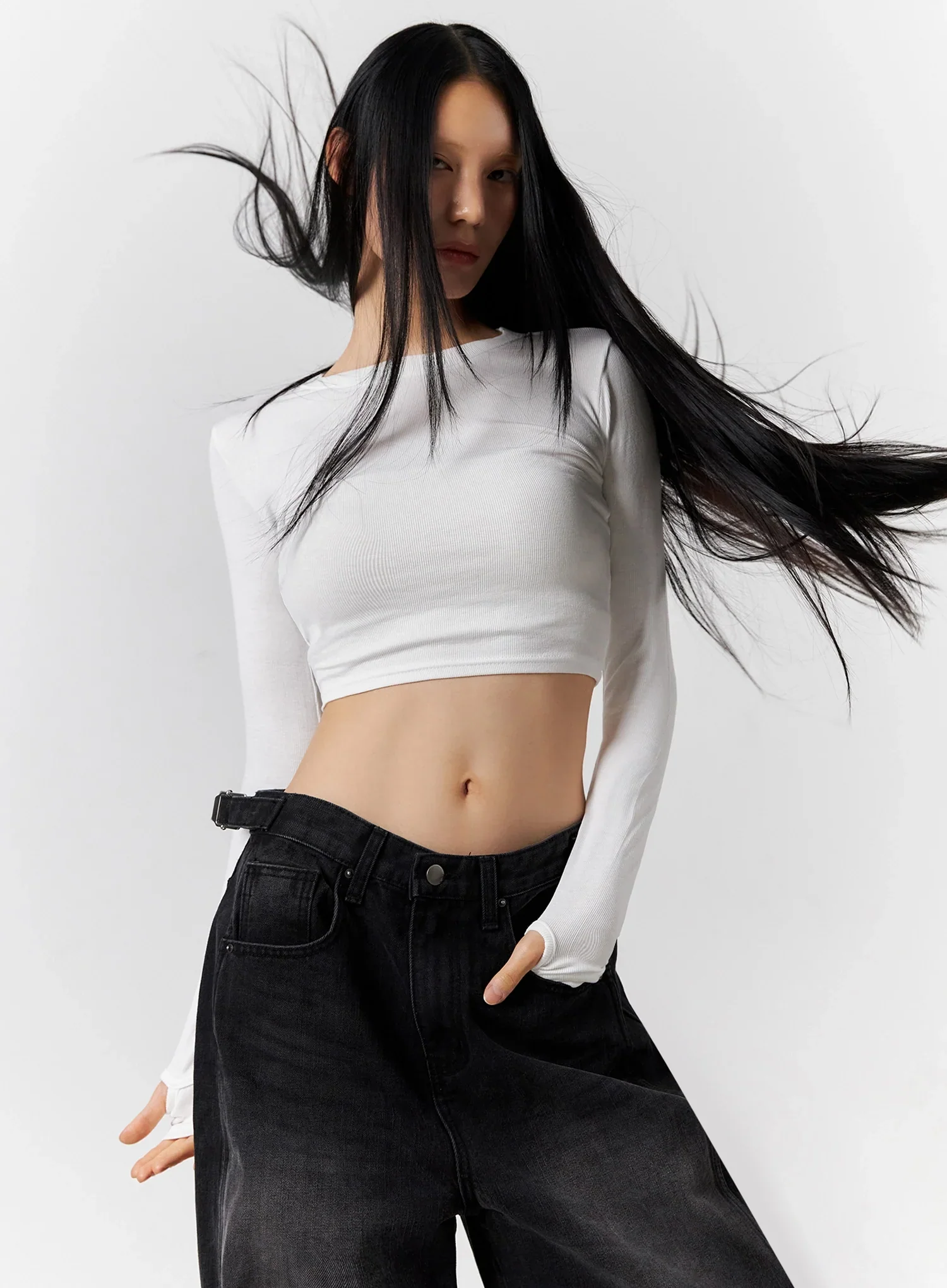 Ribbed Long Sleeve Crop Top IO517 - Image 13