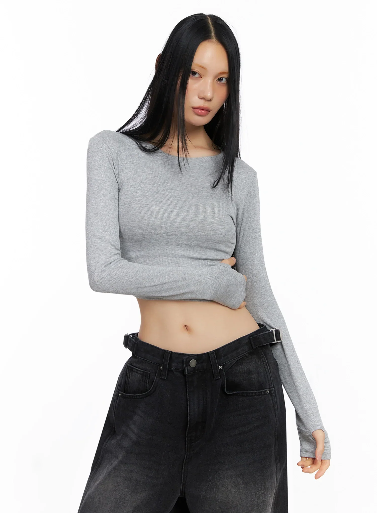 Ribbed Long Sleeve Crop Top IO517 - Image 15