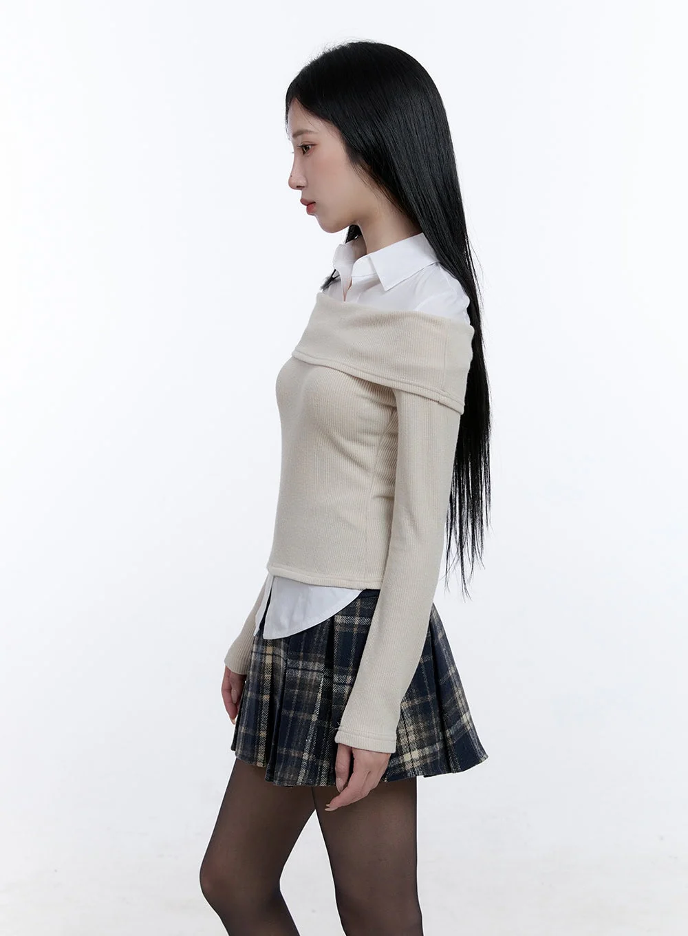 Ribbed Off-Shoulder Long Sleeve Top CD419 - Image 3