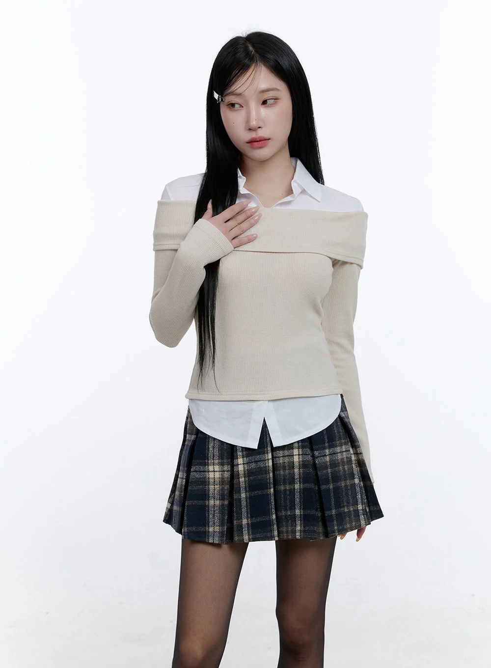 Ribbed Off-Shoulder Long Sleeve Top CD419 - Image 7