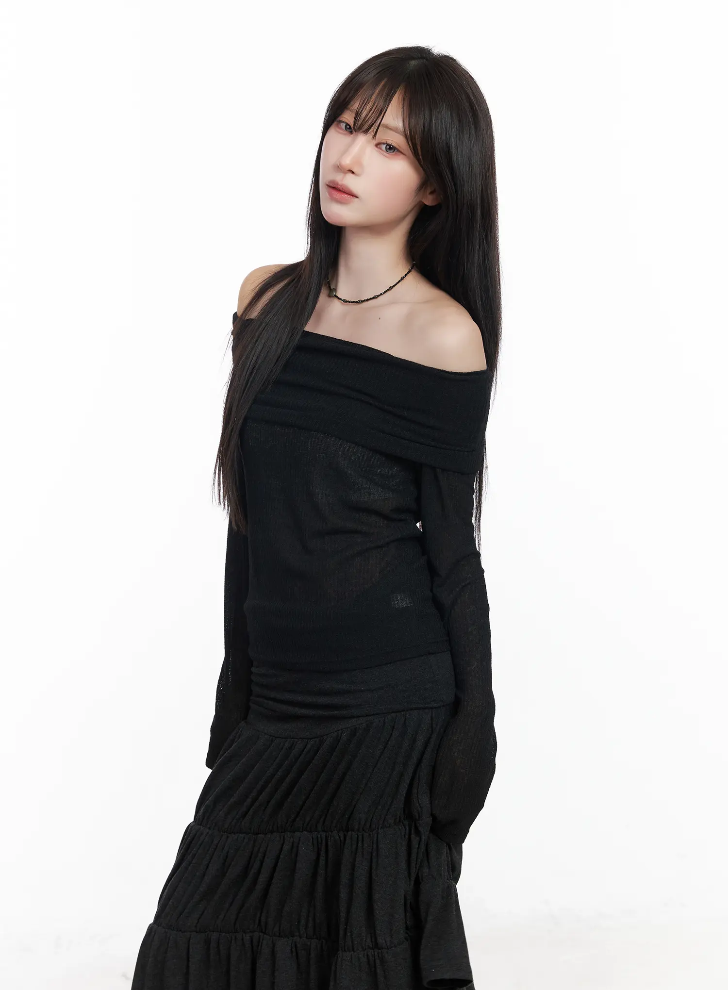 Ribbed Off-Shoulder Long Sleeve Top CF523 - Image 11