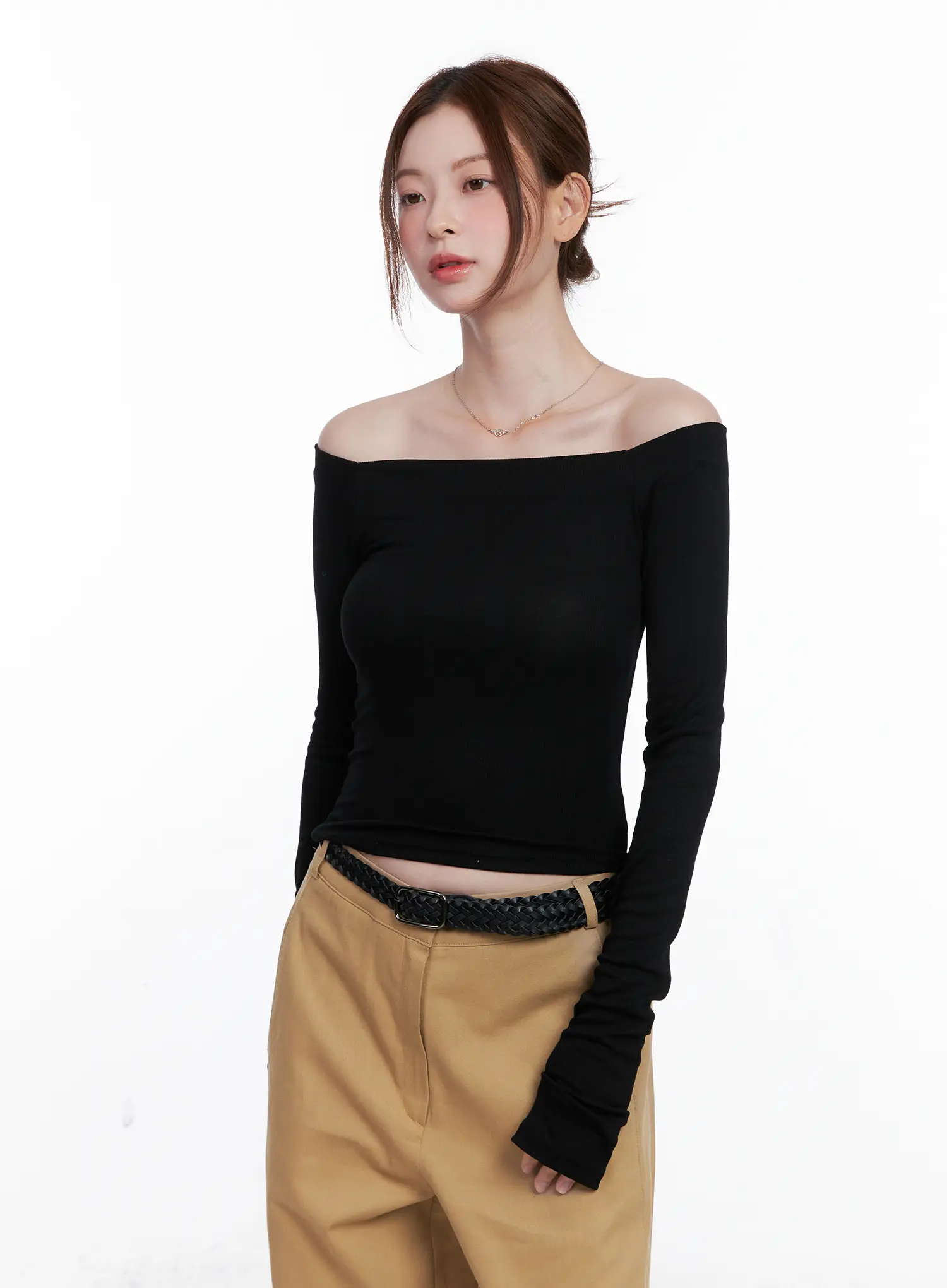 Ribbed Off-Shoulder Long Sleeve Top CG520 - Image 11