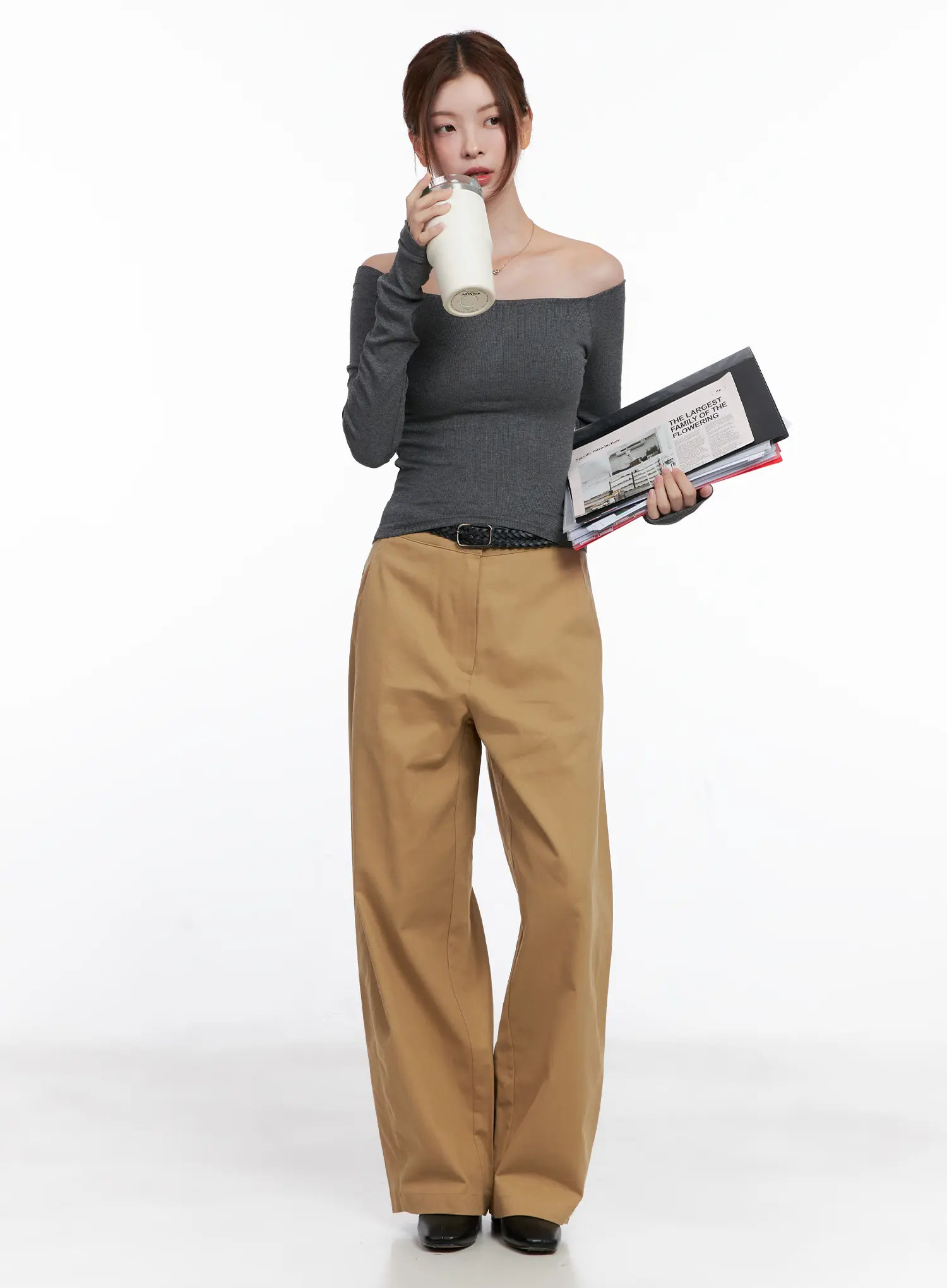 Ribbed Off-Shoulder Long Sleeve Top CG520 - Image 3