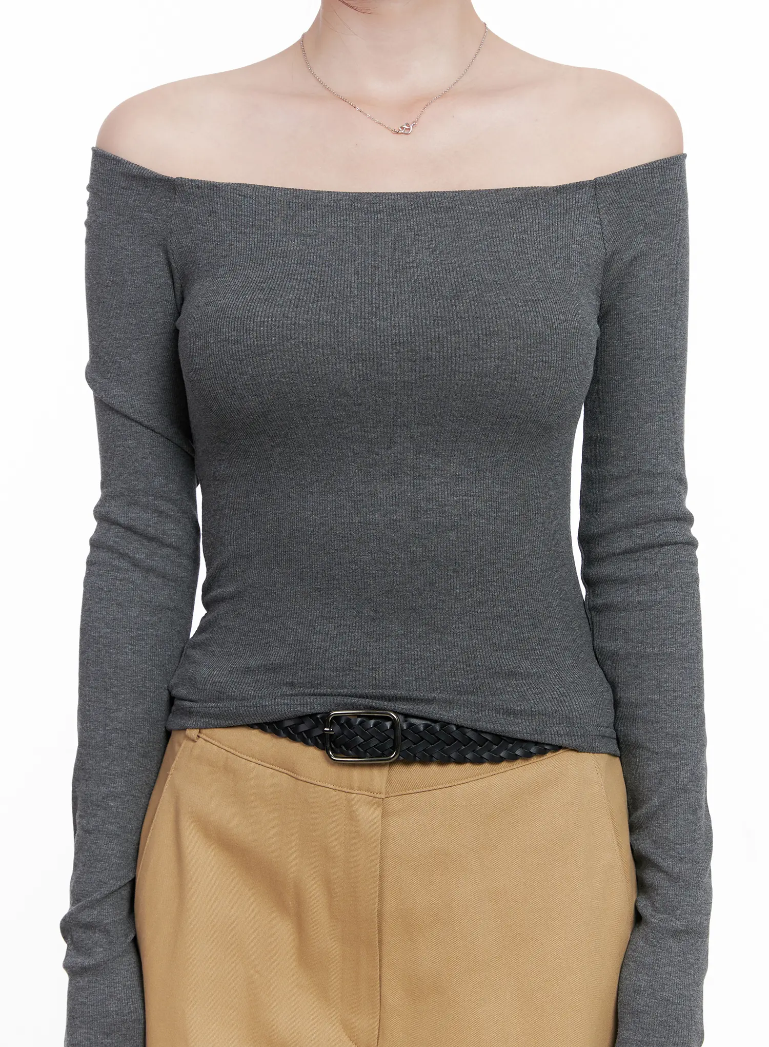 Ribbed Off-Shoulder Long Sleeve Top CG520 - Image 4