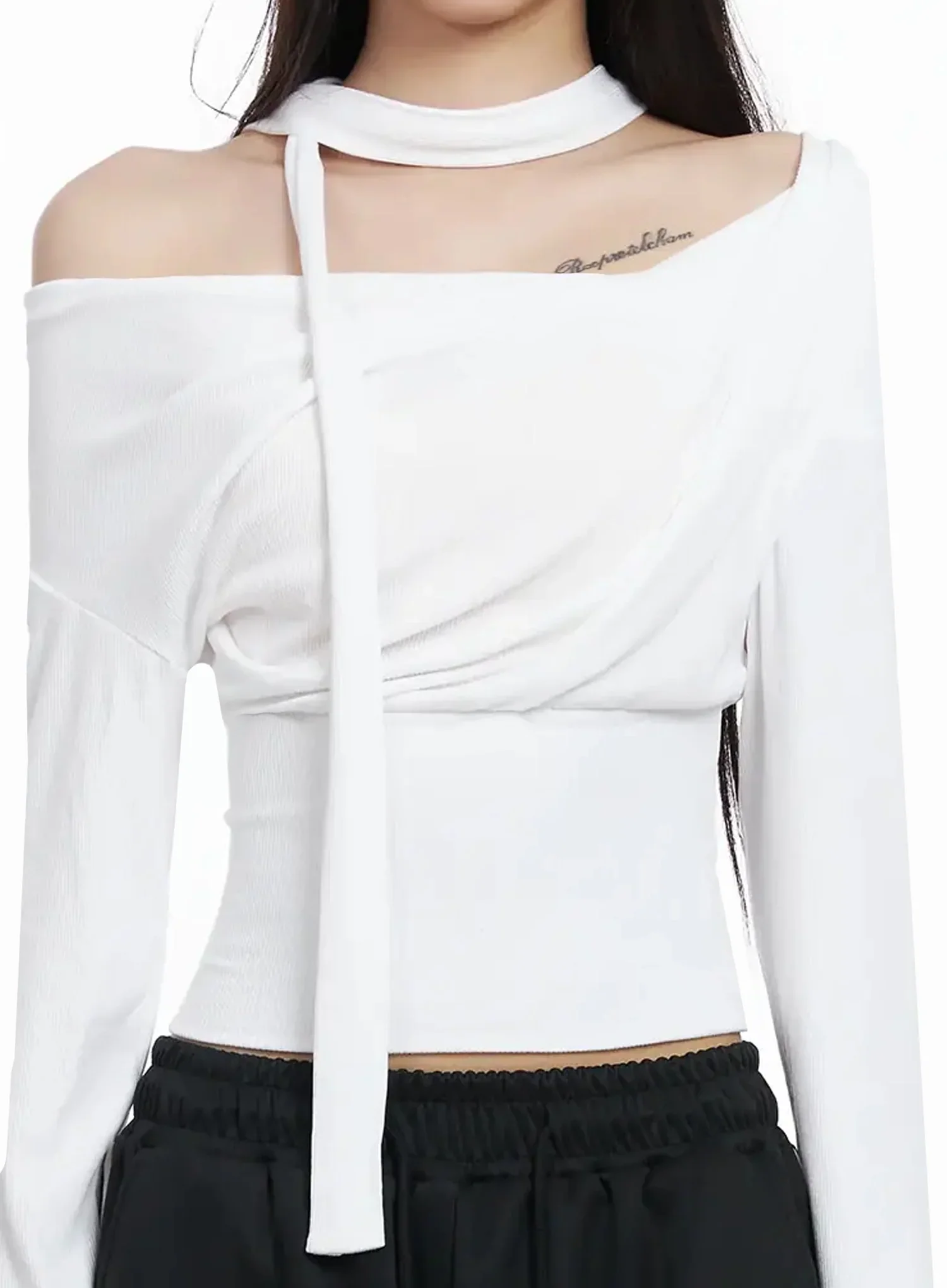 Ribbed Off-Shoulder Top and Scarf Set IM506 - Image 3