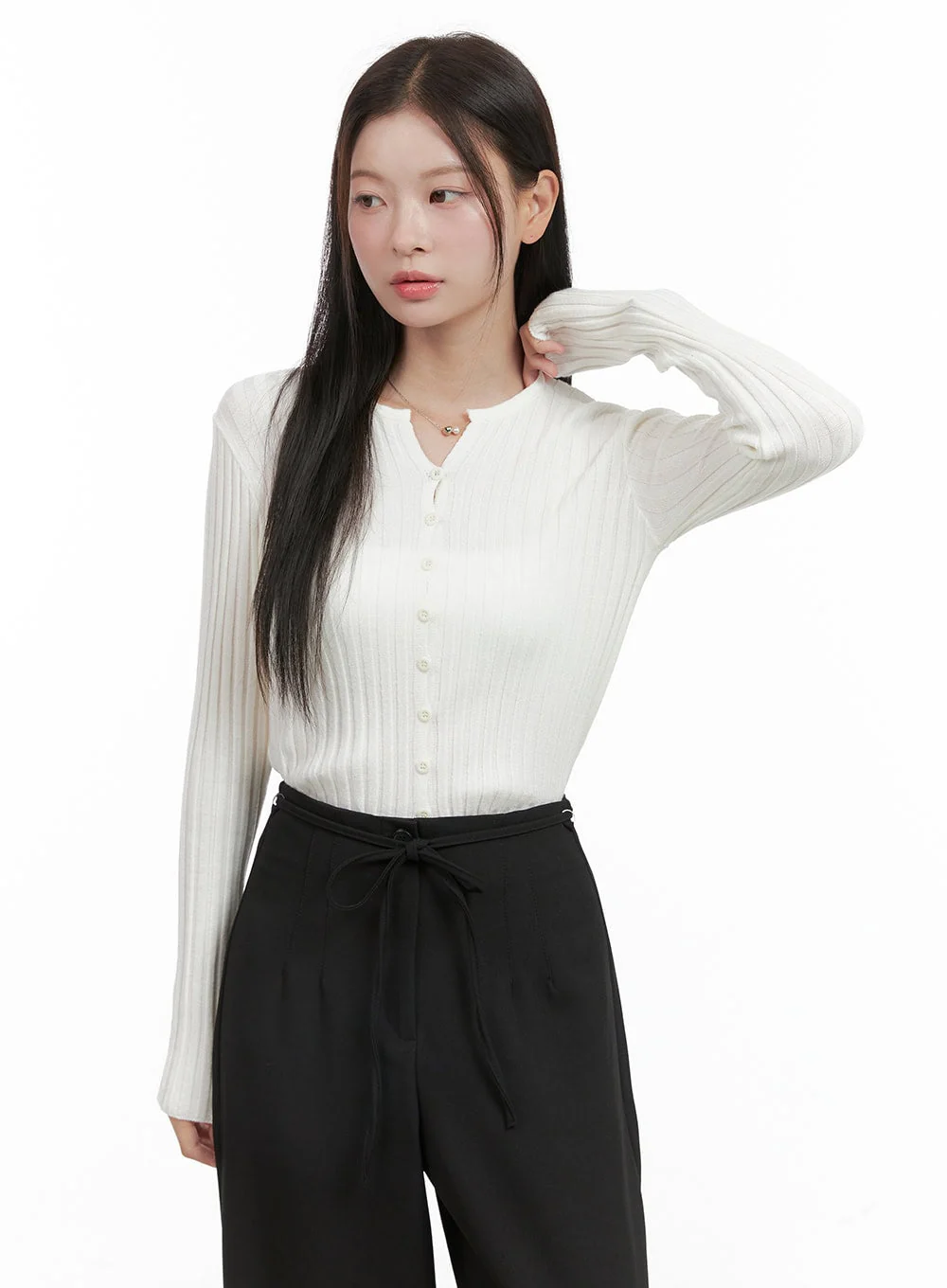 Ribbed Slim Buttoned Long Sleeve Top OG416 - Image 4