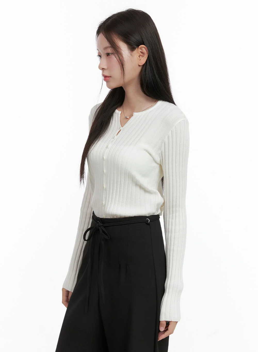 Ribbed Slim Buttoned Long Sleeve Top OG416 - Image 5