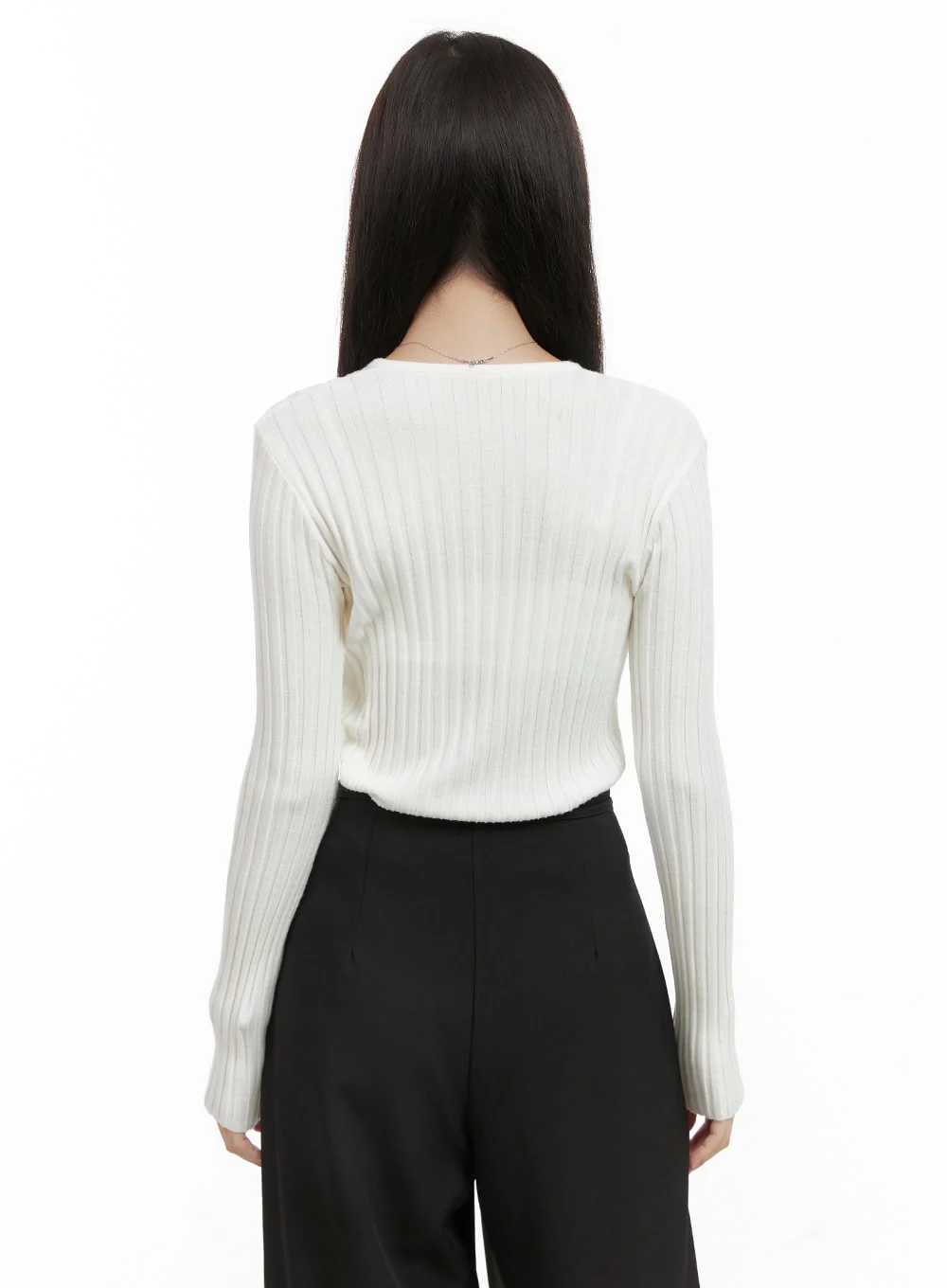 Ribbed Slim Buttoned Long Sleeve Top OG416 - Image 6