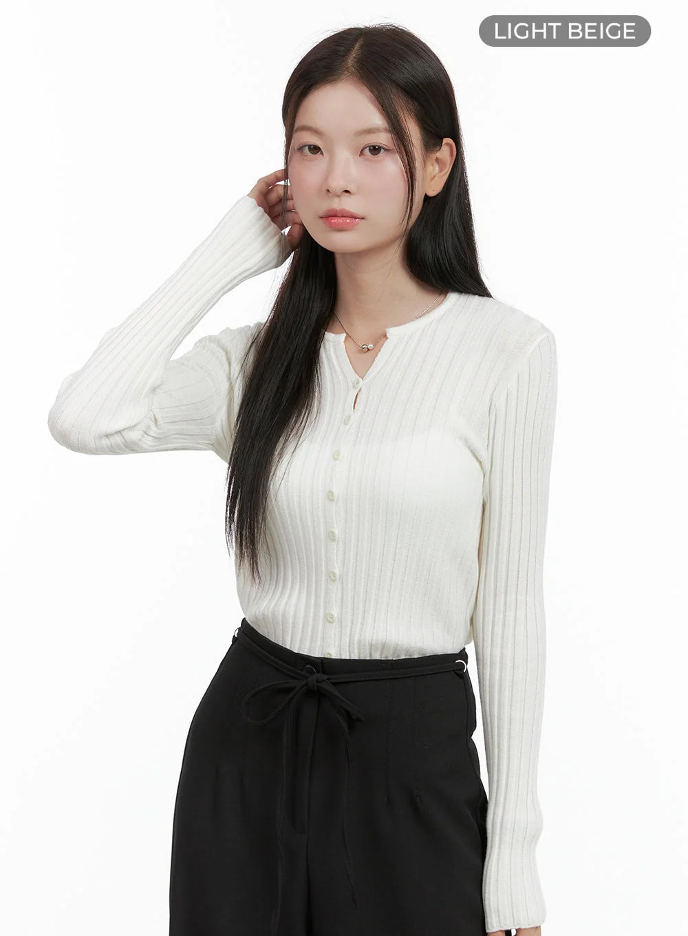 Ribbed Slim Buttoned Long Sleeve Top OG416 - Image 7