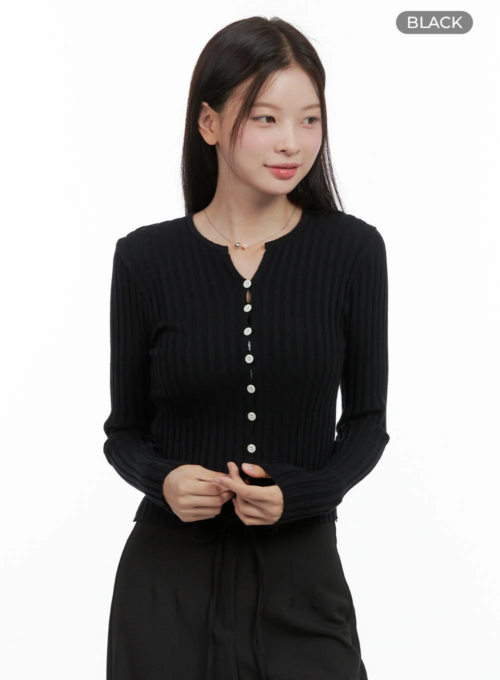 Ribbed Slim Buttoned Long Sleeve Top OG416 - Image 8