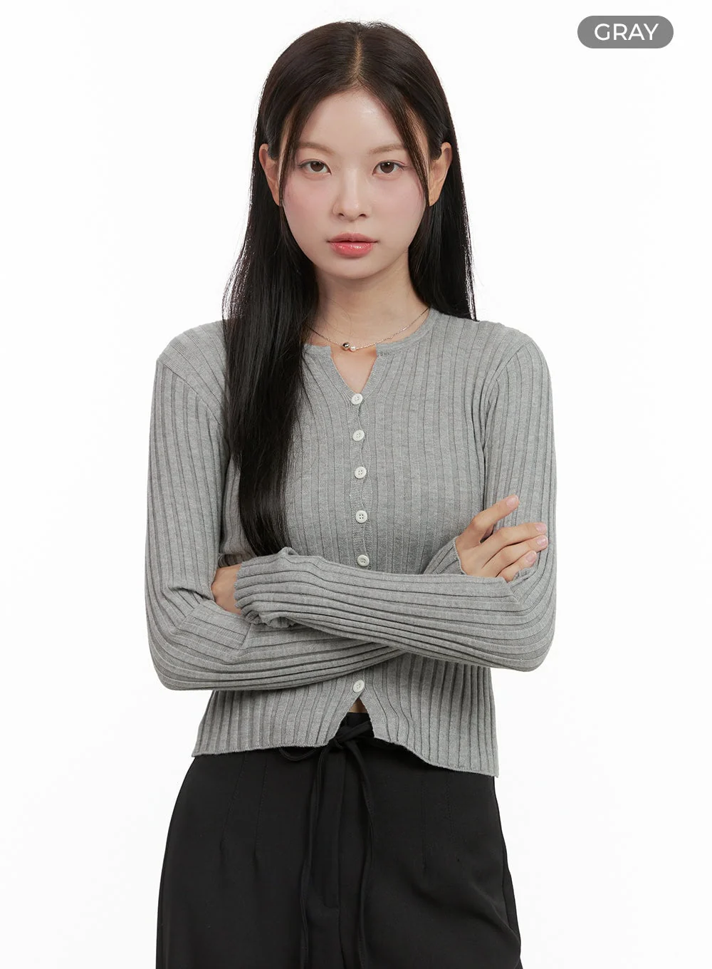 Ribbed Slim Buttoned Long Sleeve Top OG416 - Image 9