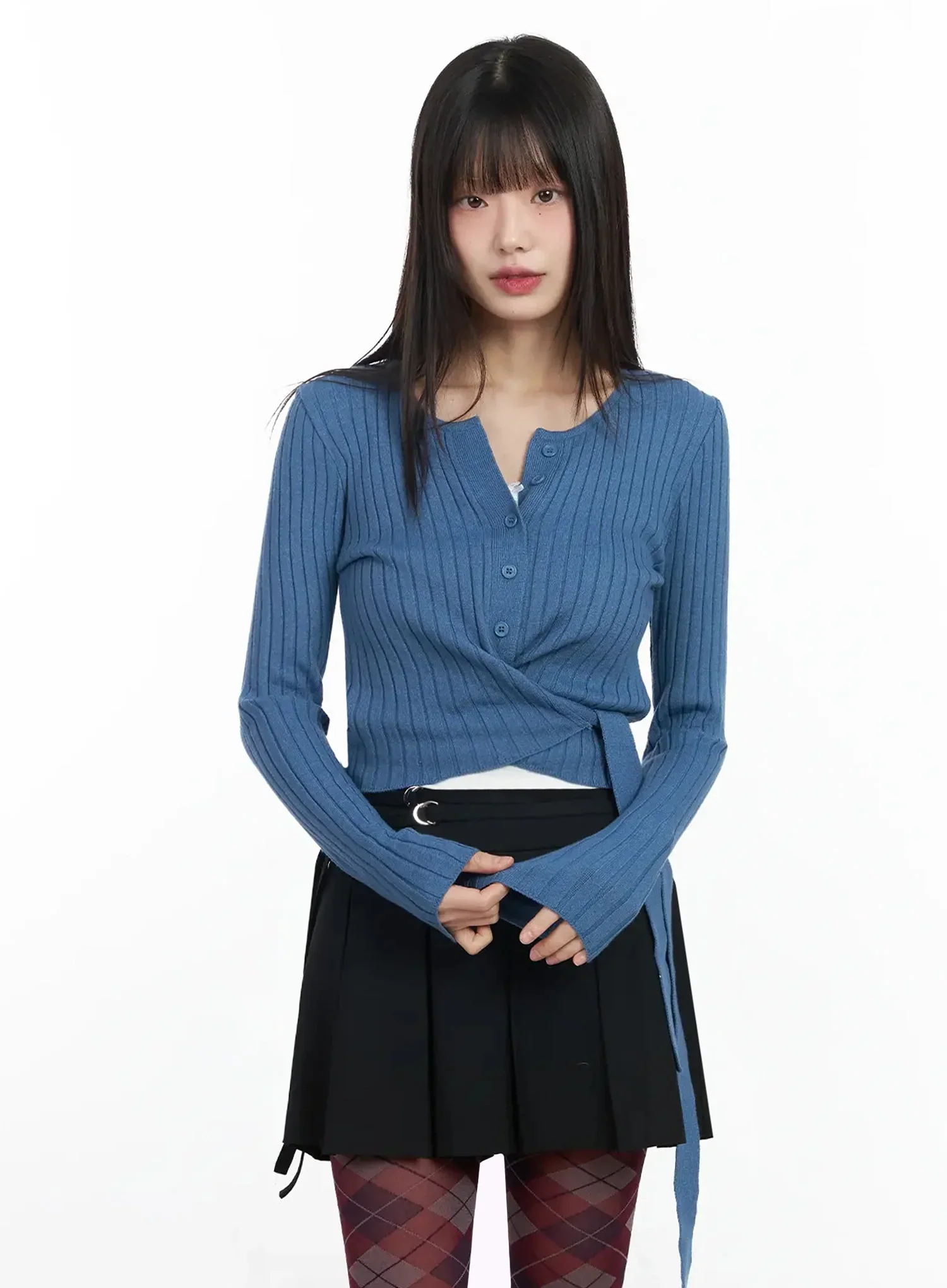 Ribbed Wrap Knit Cardigan IM523 - Image 2