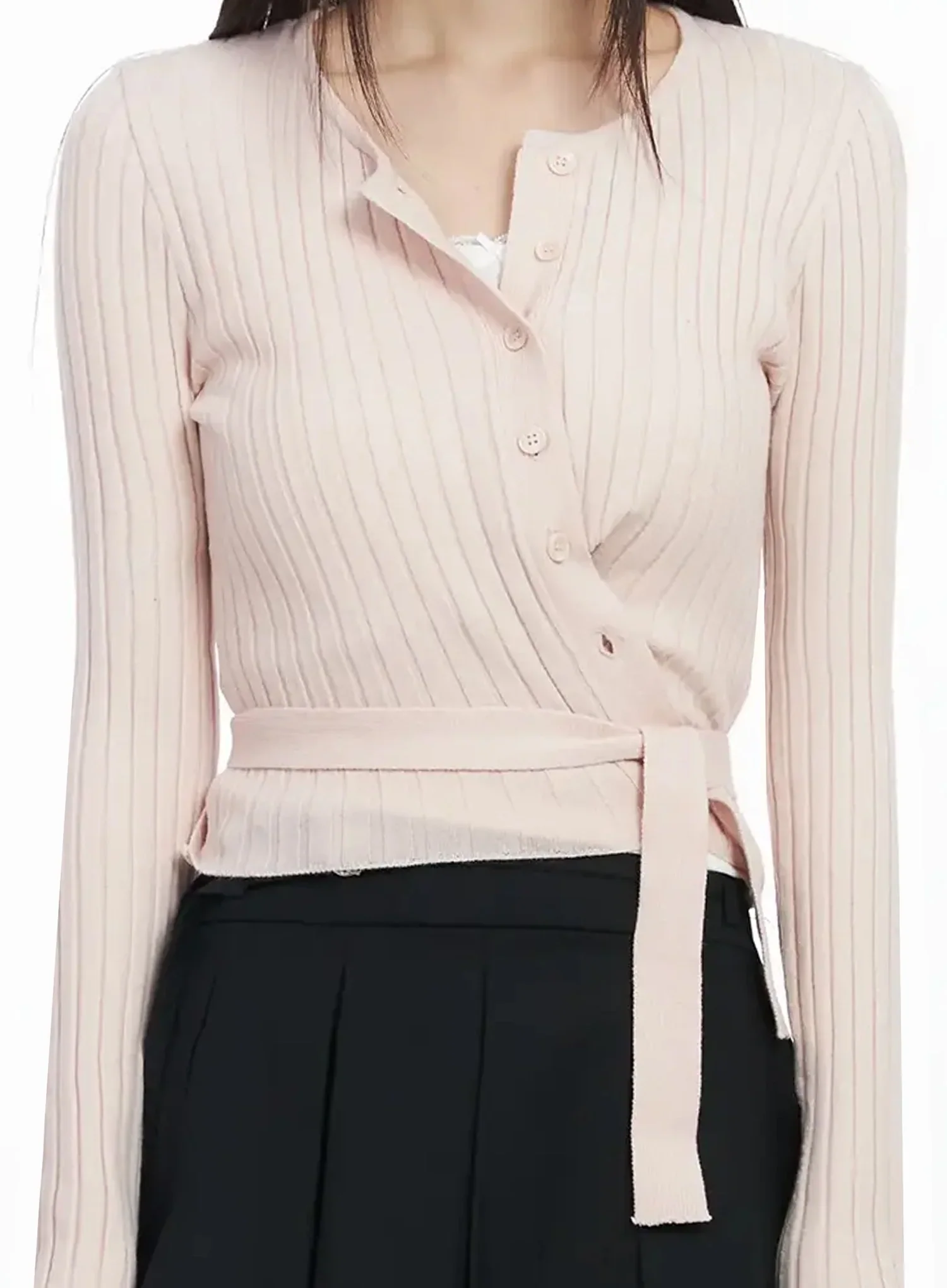 Ribbed Wrap Knit Cardigan IM523 - Image 3