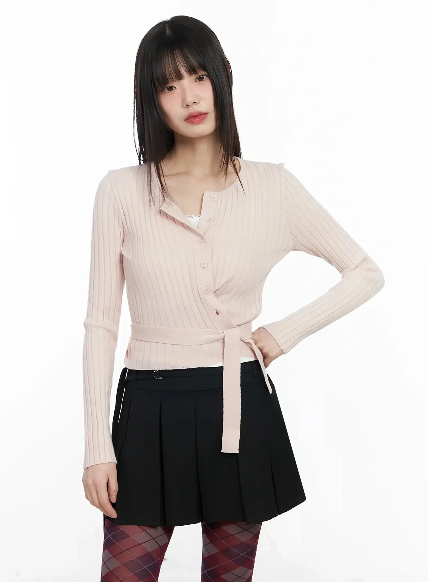 Ribbed Wrap Knit Cardigan IM523 - Image 7