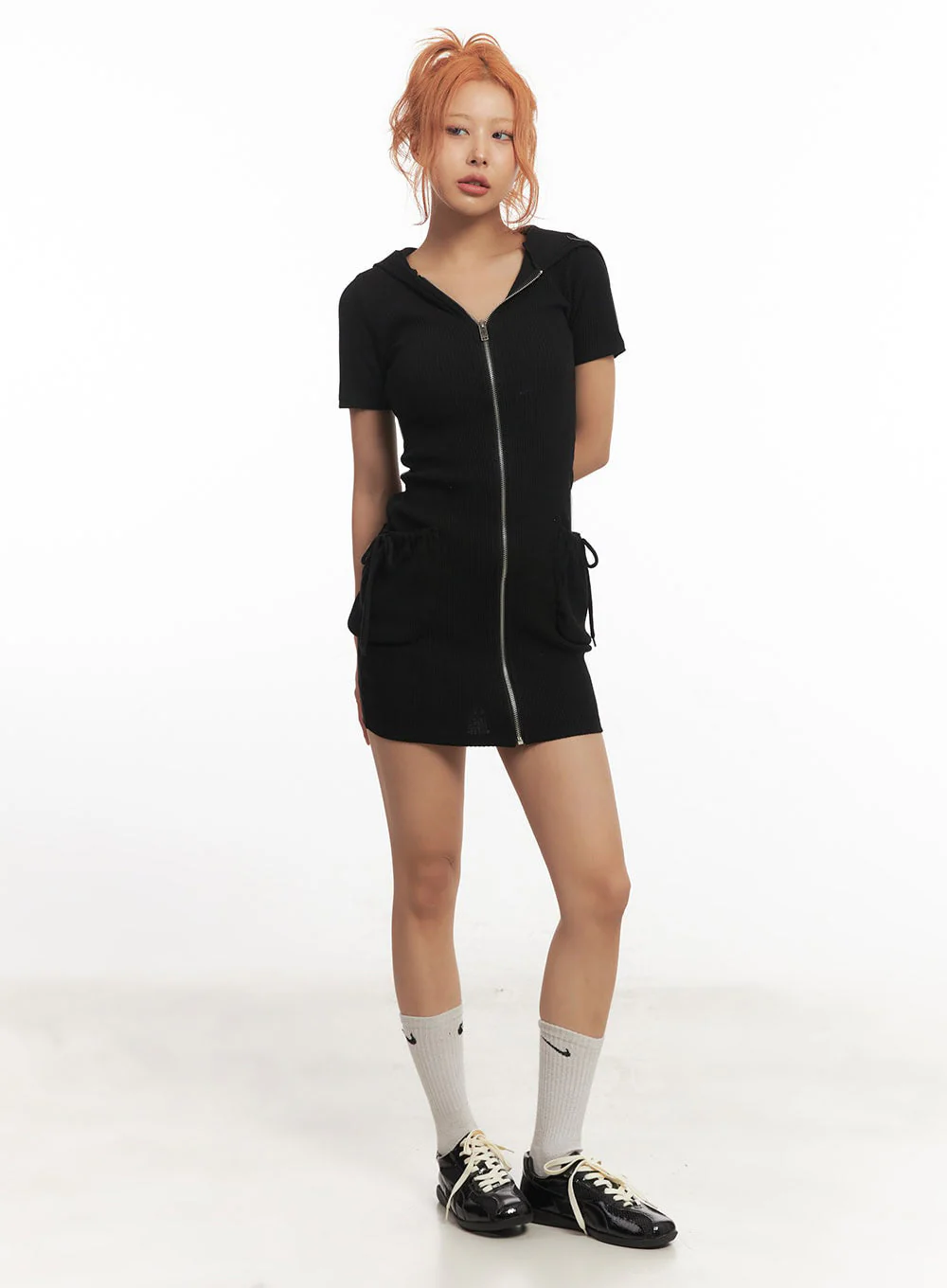 Ribbed Zip-Up Hooded Mini Dress IA517 - Image 3