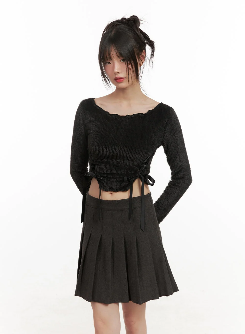Ribbon Boat-Neck Long-Sleeve Crop Top CJ501 - Image 10
