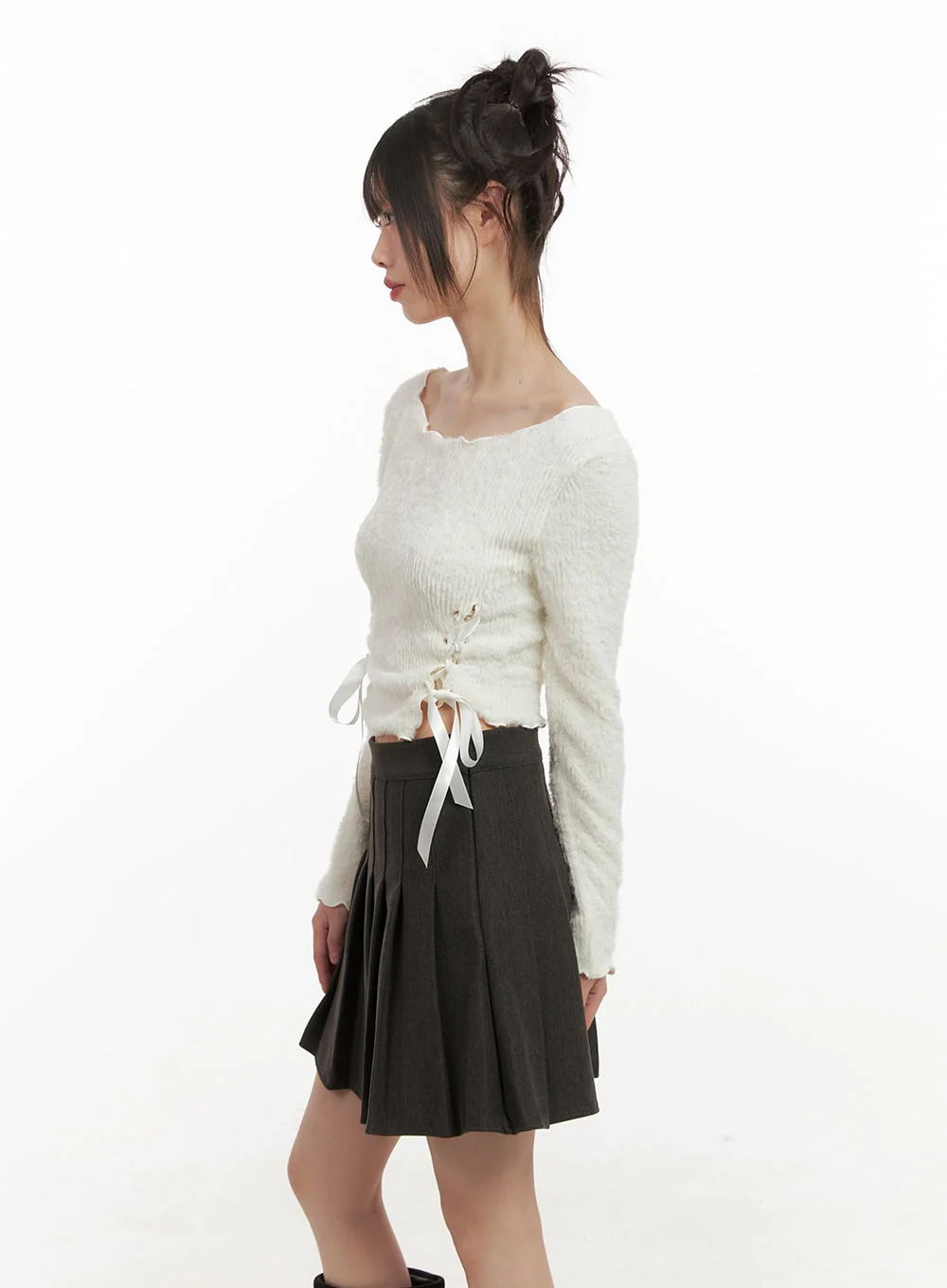Ribbon Boat-Neck Long-Sleeve Crop Top CJ501 - Image 4