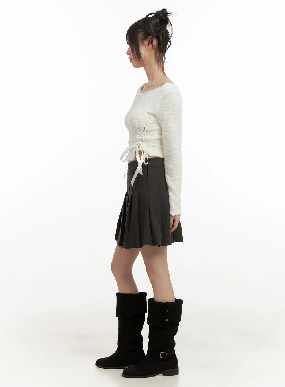 Ribbon Boat-Neck Long-Sleeve Crop Top CJ501 - Image 5