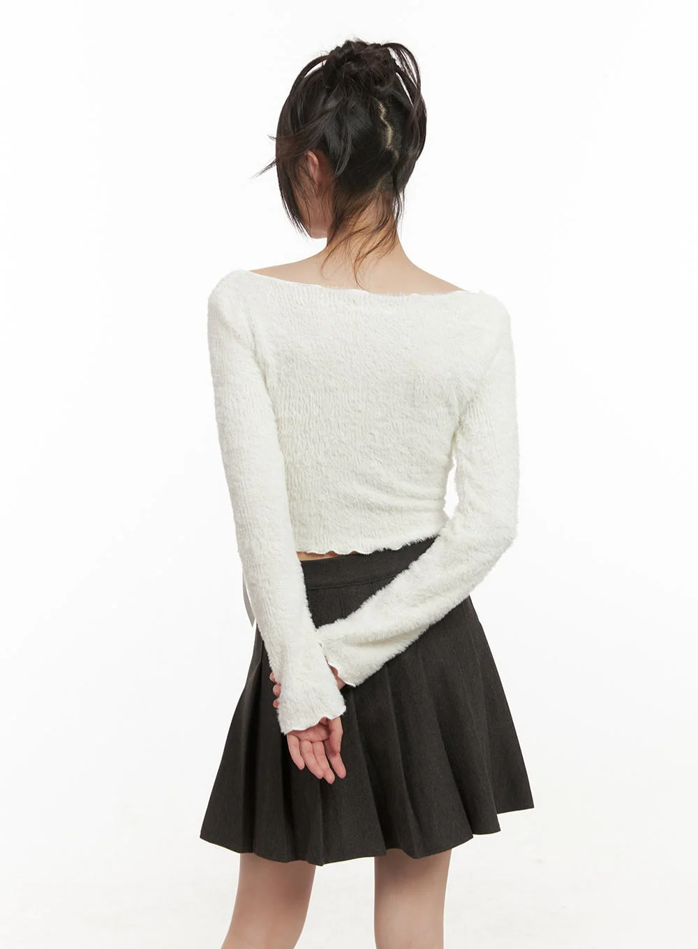 Ribbon Boat-Neck Long-Sleeve Crop Top CJ501 - Image 6